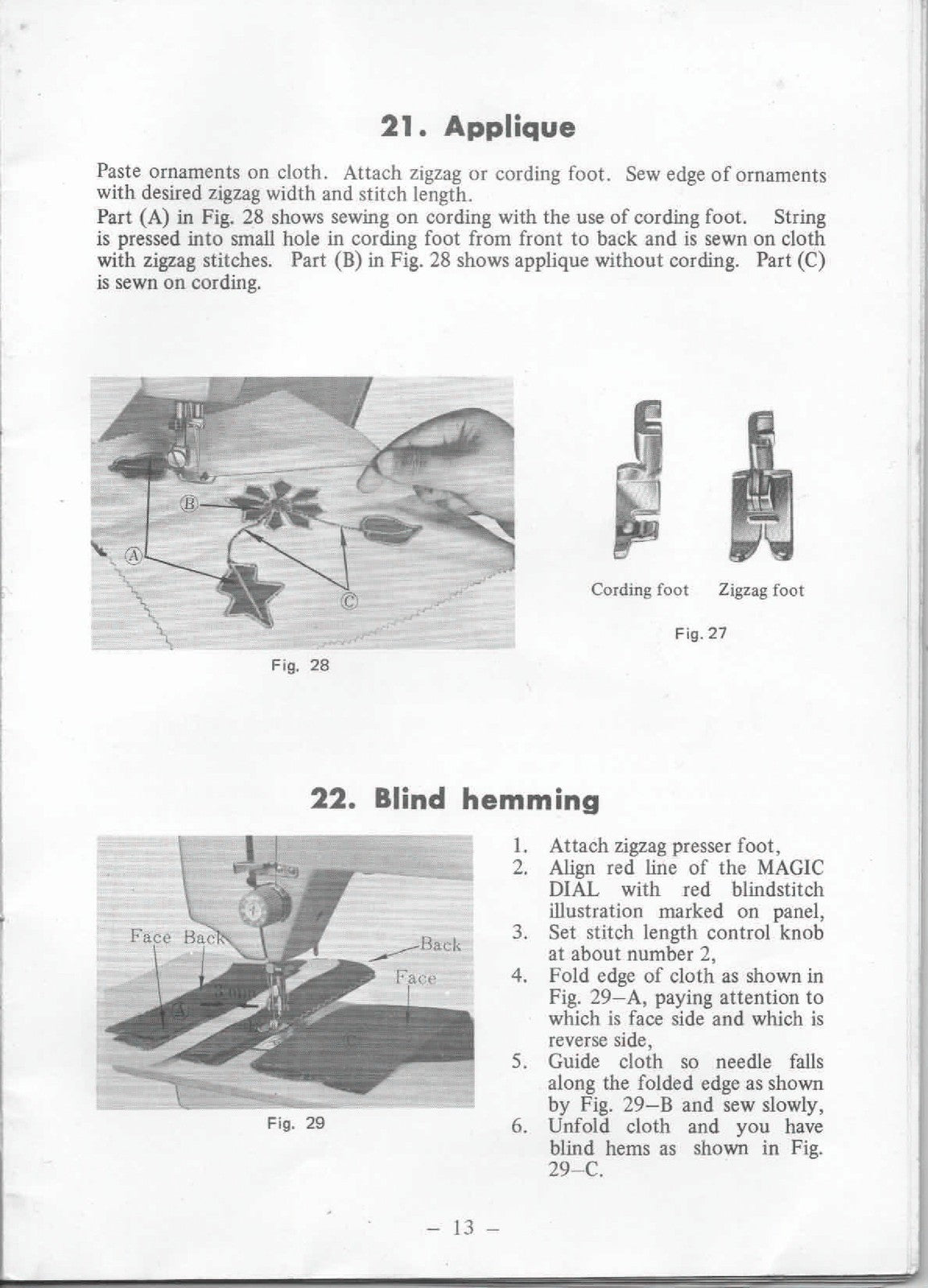 ALFA 475 Zig-Zag Sewing Machine Instruction Manual - WIRE BOUND - TOUGH COVERS