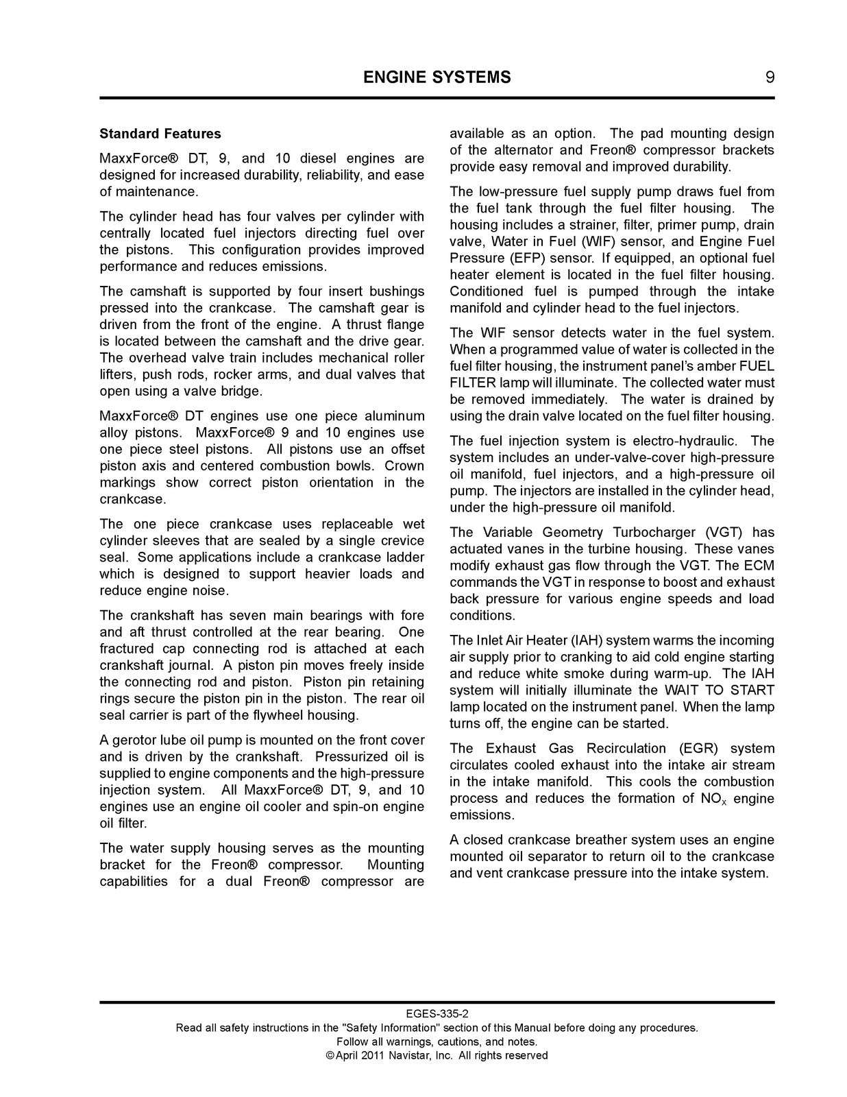 INTERNATIONAL MaxxForce DT 9 10 EPA07 Engine Service Manual 2011 - WIRE BOUND