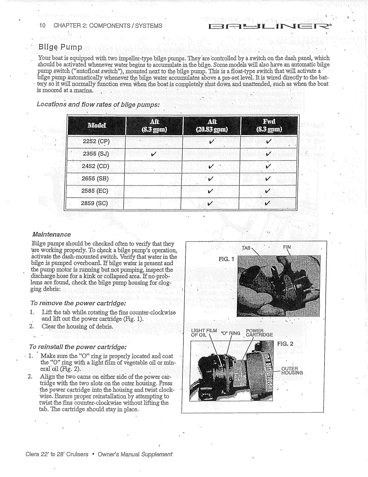 BAYLINER Ciera 22 To 28 Cruisers Owners Manual Supplement 1998 - WIRE BOUND