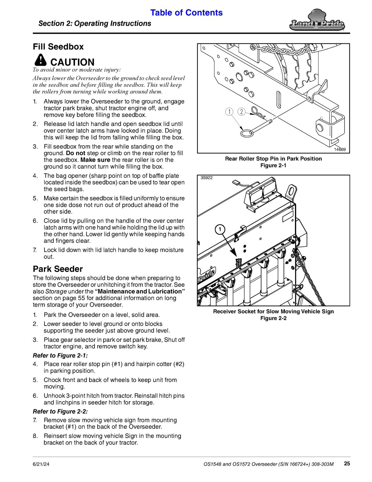 LAND PRIDE OS15 Series Overseeders Operators Manual - WIRE BOUND - TOUGH COVERS