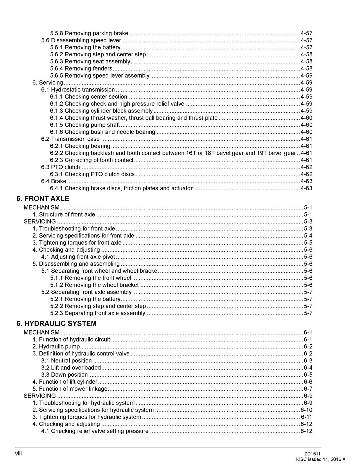 KUBOTA ZD1511 Zero Turn Workshop Manual 2016 - BOUND - COVERS - XL FOLDOUT PAGES