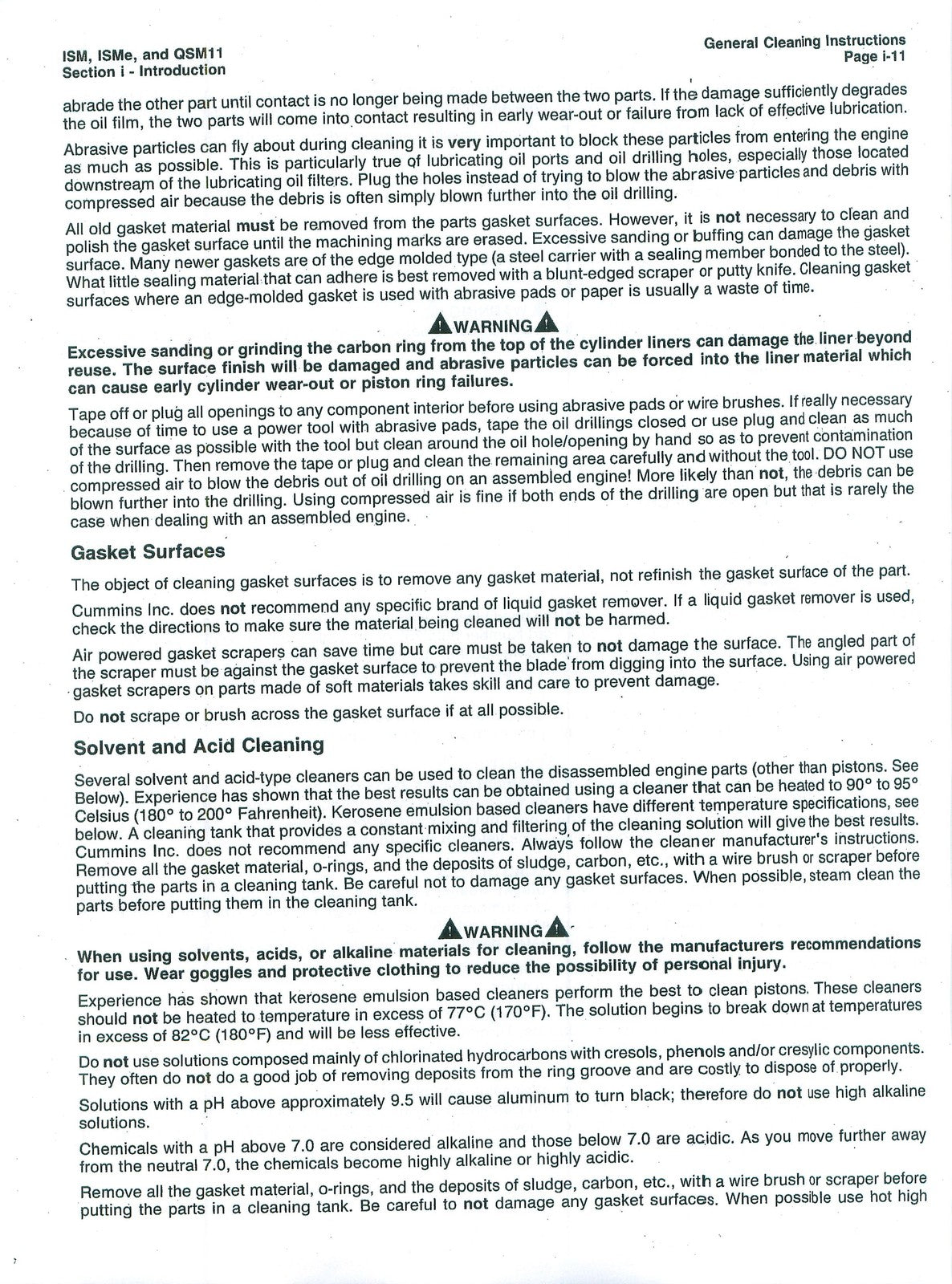 CUMMINS ISM ISMe QSM11 Engine Service Manual Vol 1 2011 - WIRE BOUND - COVERS