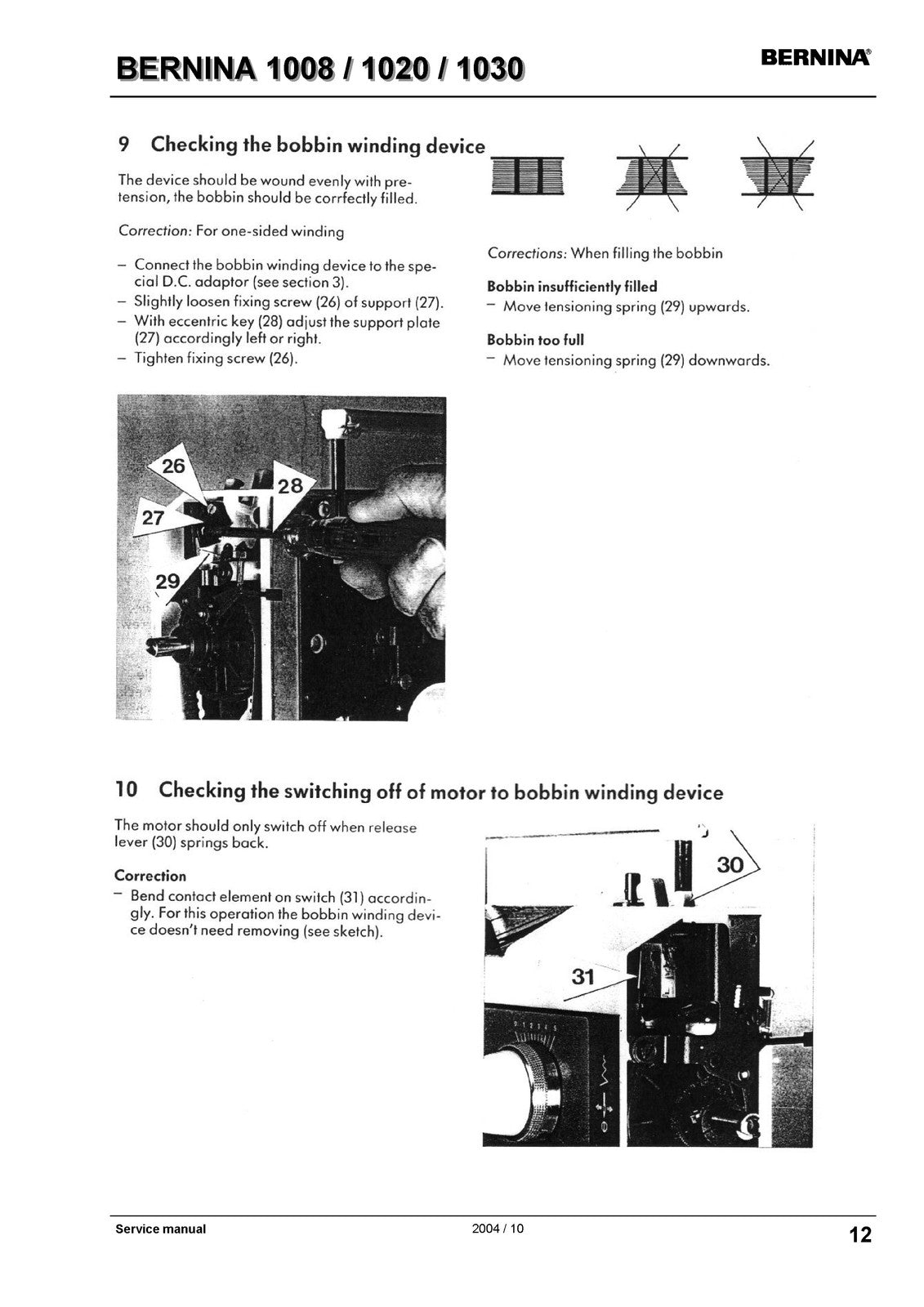BERNINA 1008 1020 1030 Service & Operators Manual BUNDLE - WIRE BOUND - COVERS