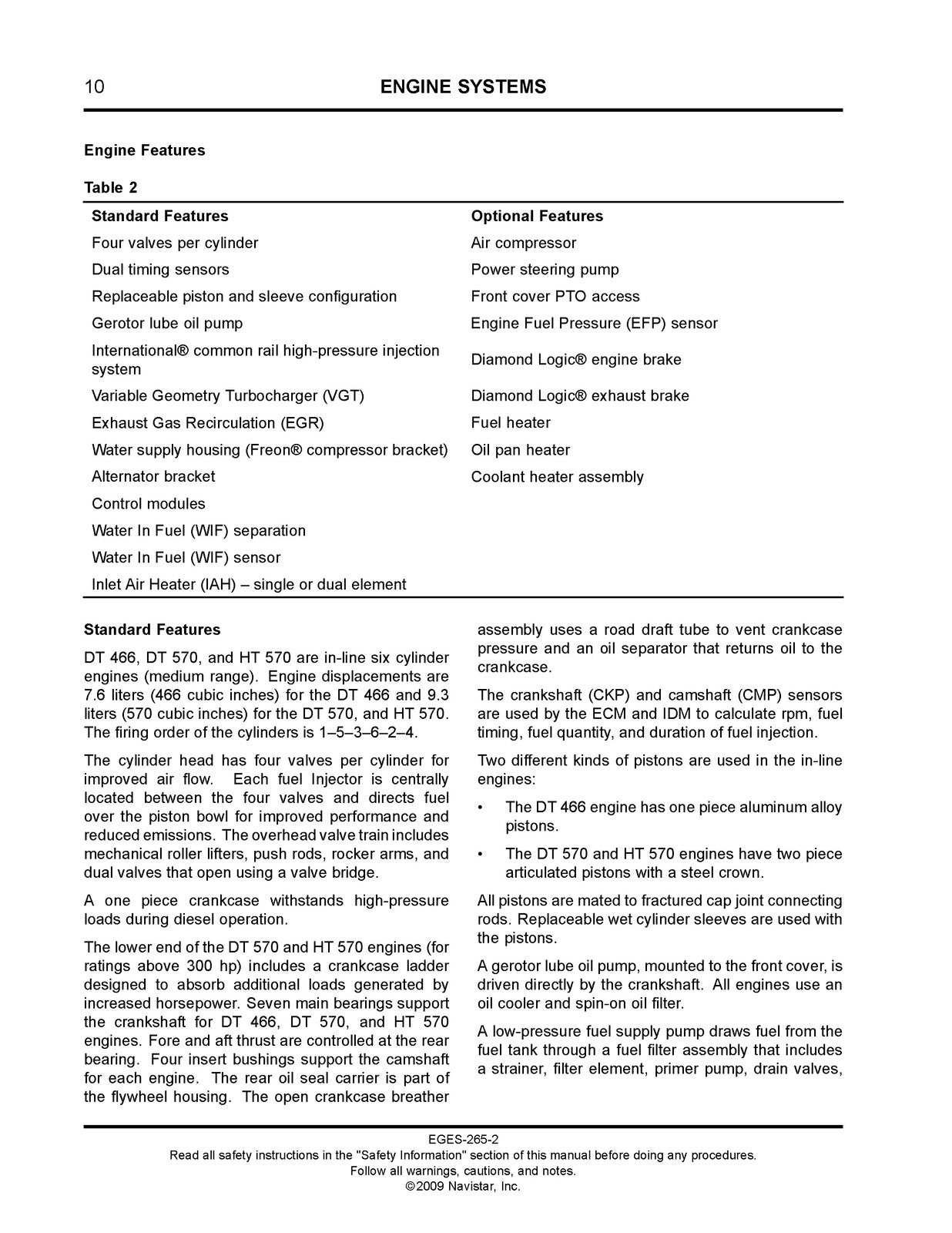 INTERNATIONAL DT 466 DT 570 HT 570 Diesel Engine Service Manual 2009 - BOUND