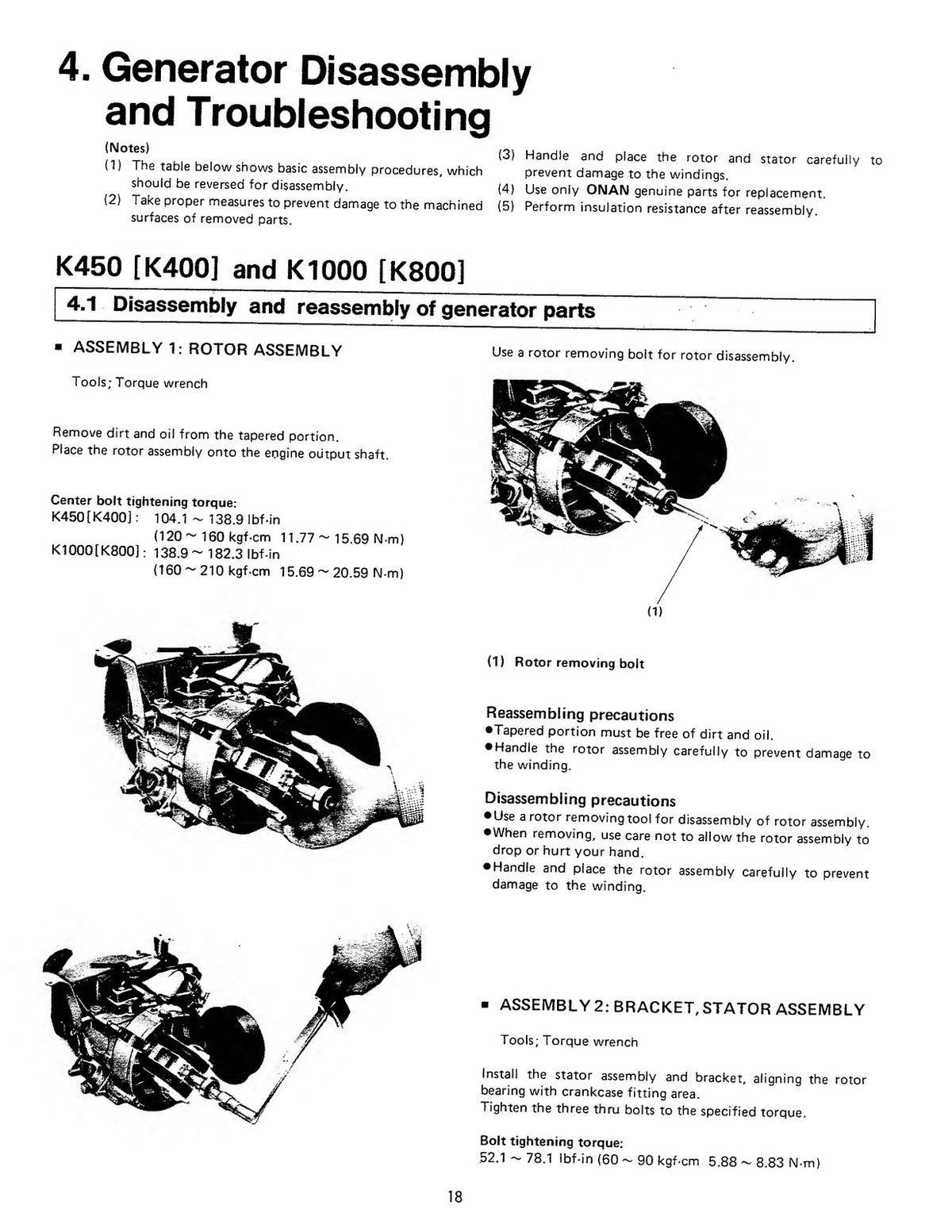 ONAN K450 K1000 K1400 K2100 K3000 K3500 Workshop Manual 1995 - WIRE BOUND