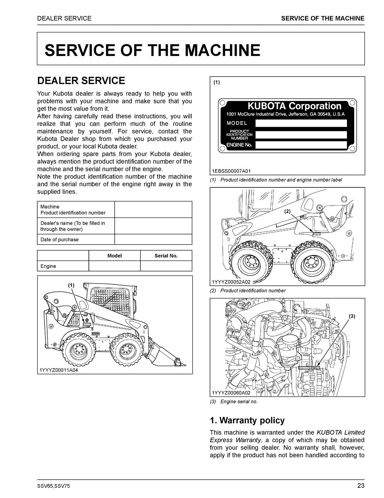 KUBOTA SSV65 SSV75 Skid Steer Loader Operators Manual, BOUND, COVERS, FOLDOUTS