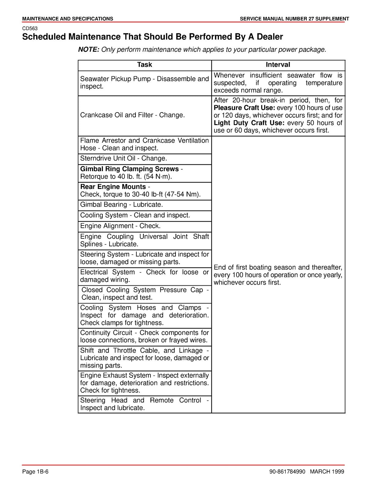 MERCURY MERCRUISER NO 27 SUPPLEMENT SERIAL OLO50050 UP SERVICE MANUAL - BOUND