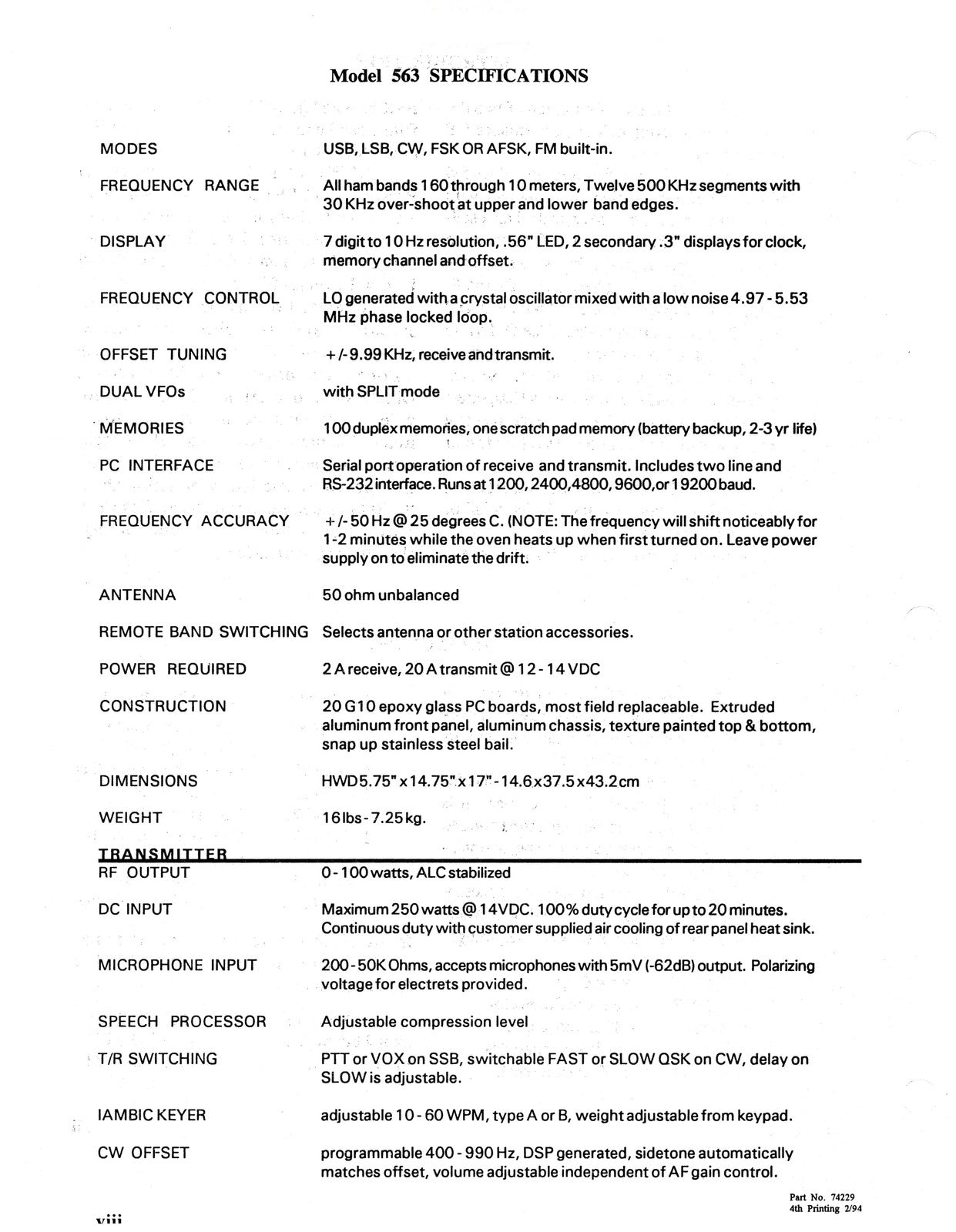 TEN TEC OMNI 6 Model 563 HF Transceiver Operator Manual, BOUND, COVERS, FOLDOUTS