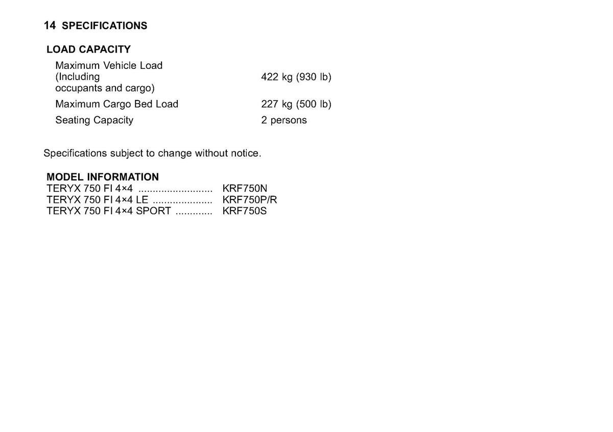 KAWASAKI Teryx 750 FI 4x4 Owners Manual 2013 - STEEL WIRE BOUND - TOUGH COVERS