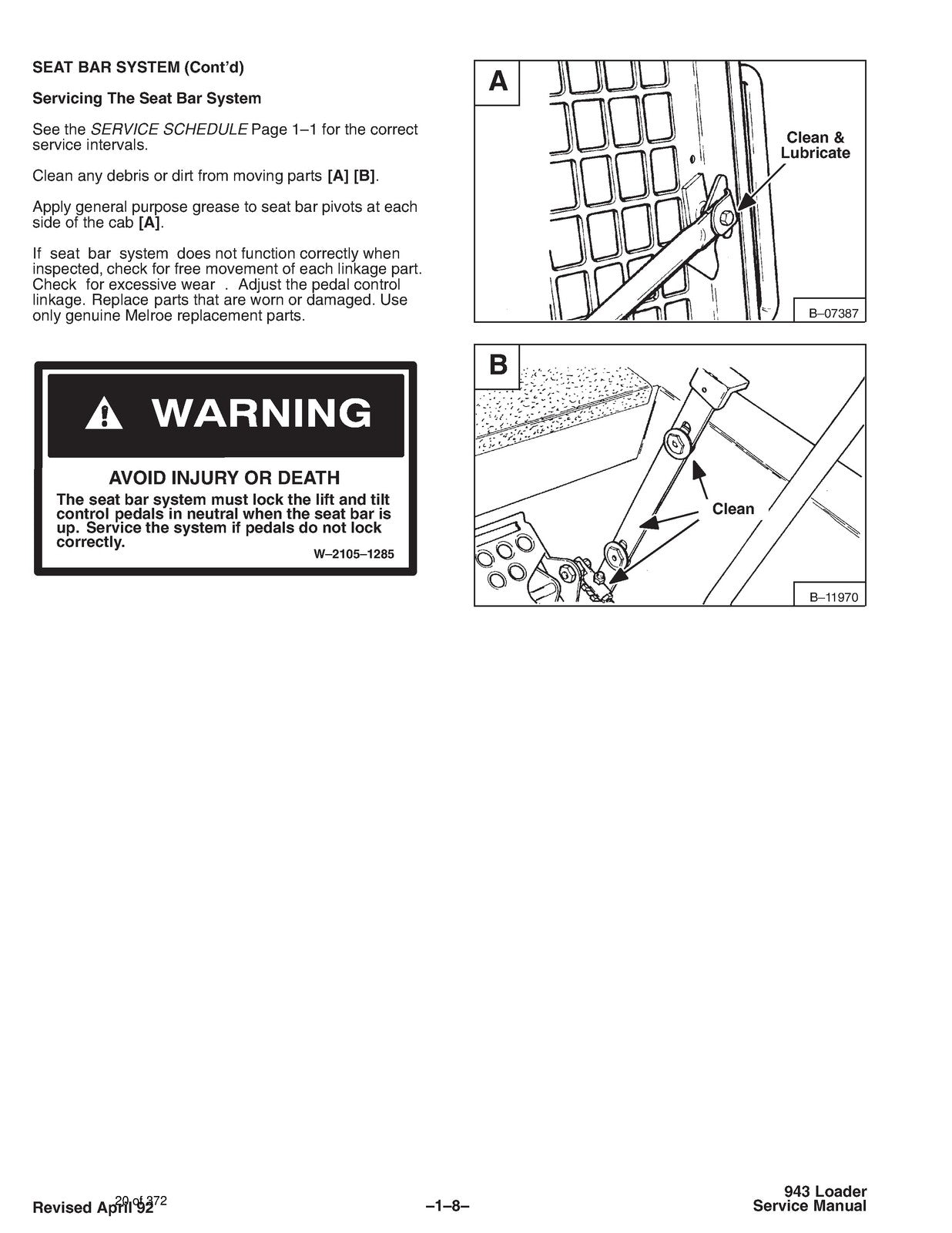 BOBCAT 943 Skid-Steer Loader Service Manual 1986 - BOUND - COVERS - XL FOLDOUTS