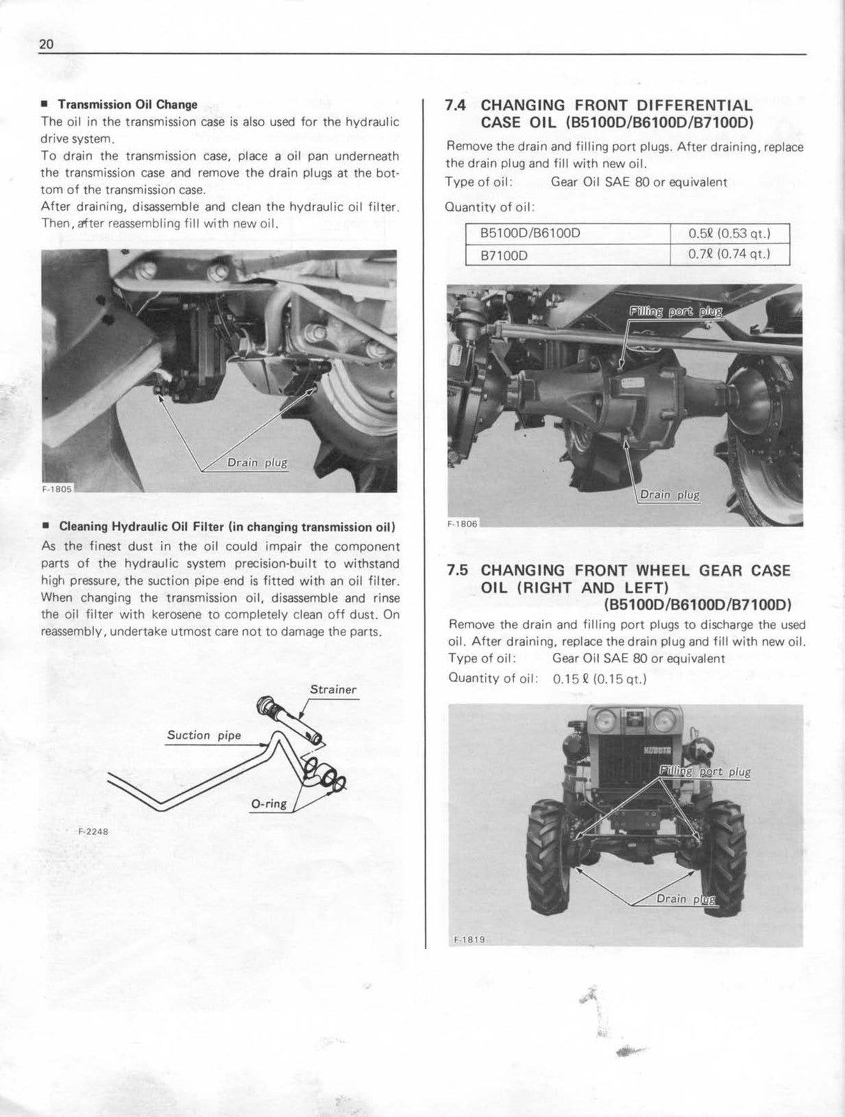 KUBOTA B5100D/E B6100D/E B6100HST B7100D Operators Service Manual BUNDLE