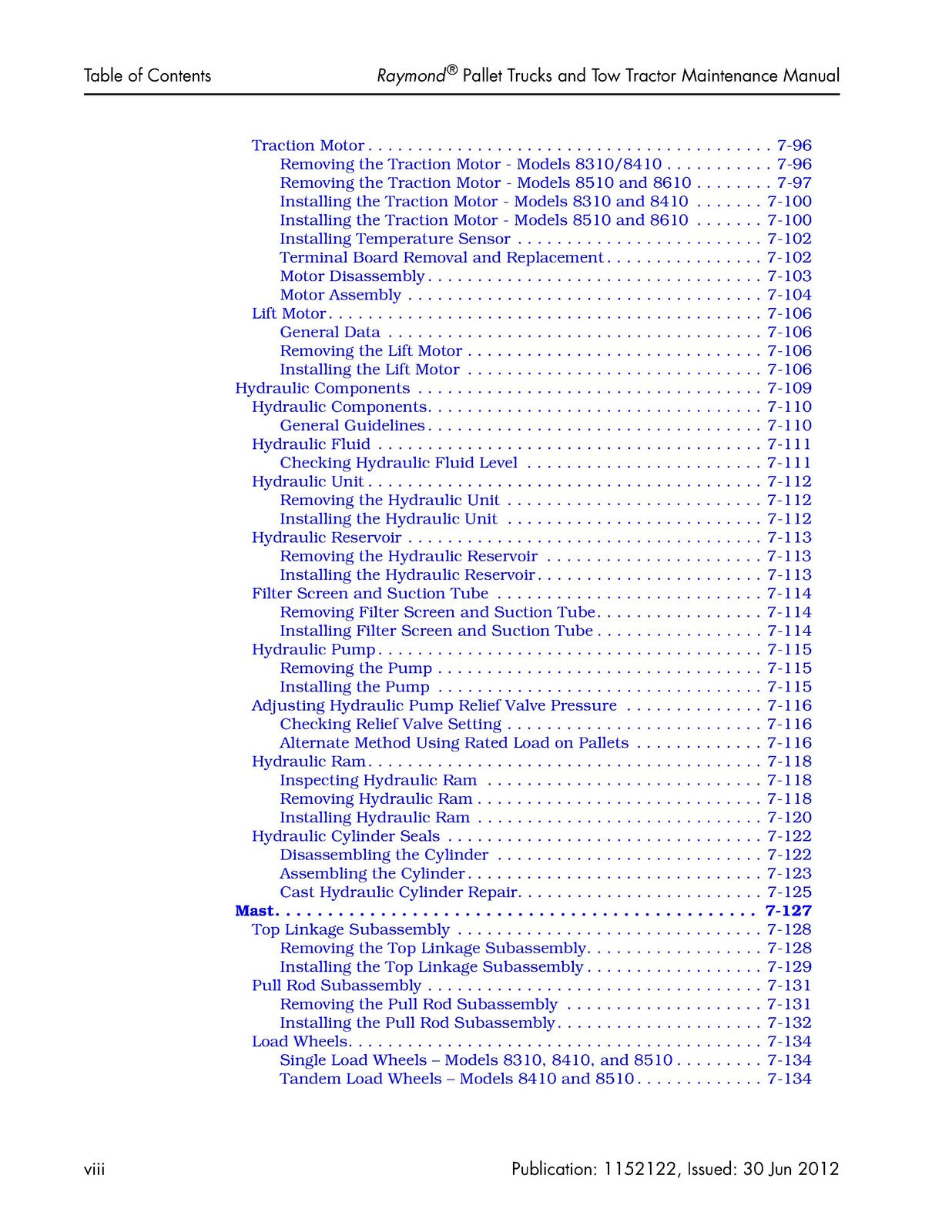 RAYMOND 8310 8410 8510 8610 Pallet Truck Maintenance Manual 2012, FOLDOUTS