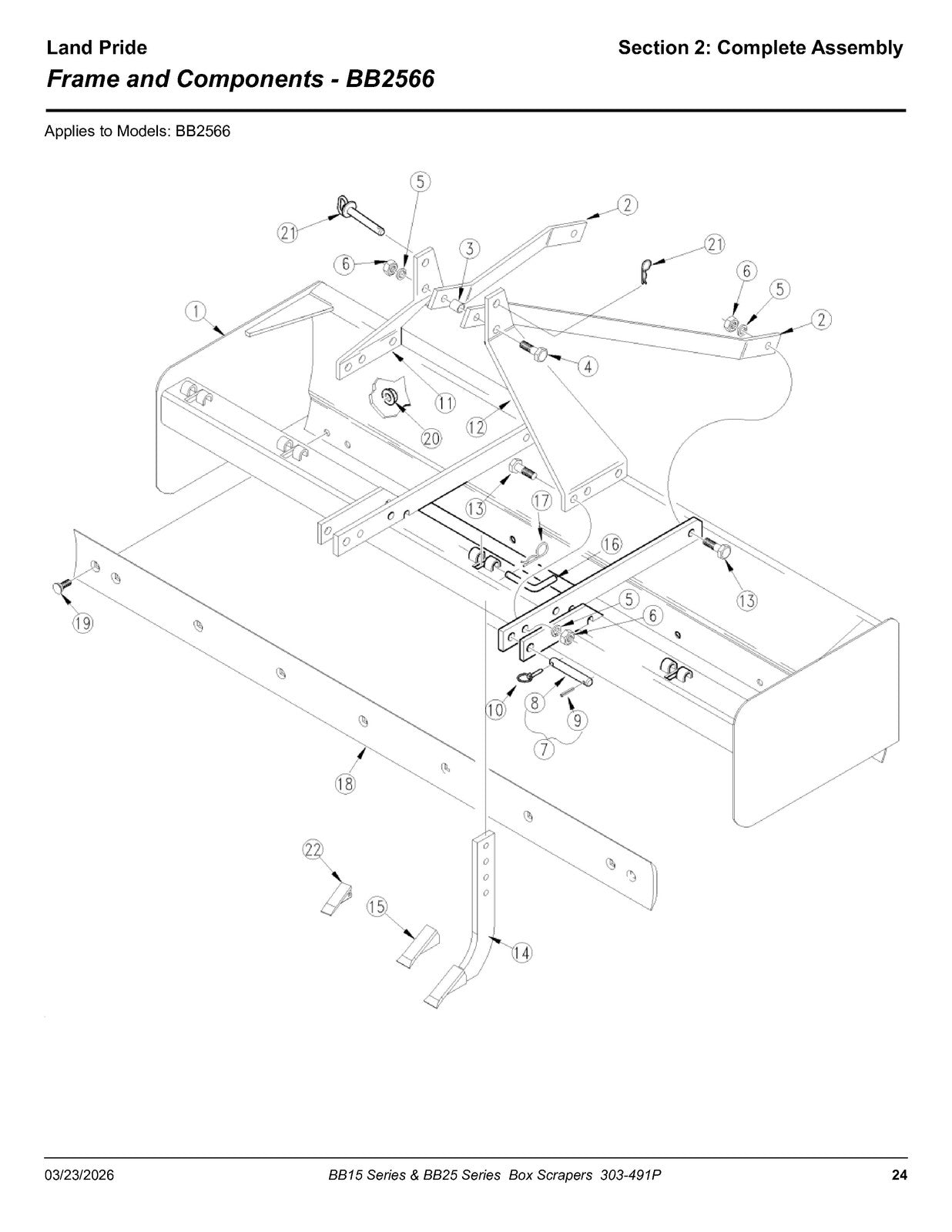LAND PRIDE BB15 Series Box Scrapers Parts Manual 2026 - WIRE BOUND - COVERS