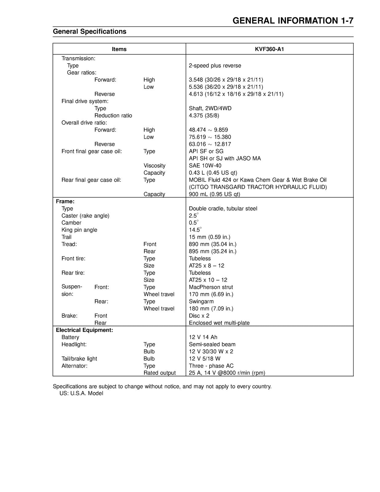 KAWASAKI Prairie 360 KVF 360 All Terrain Vehicle Service Manual 2002 - BOUND
