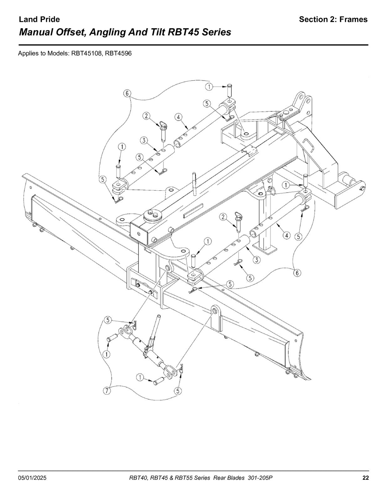 LAND PRIDE RBT4096 Series Rear Blades Parts Manual 2025 - WIRE BOUND - COVERS