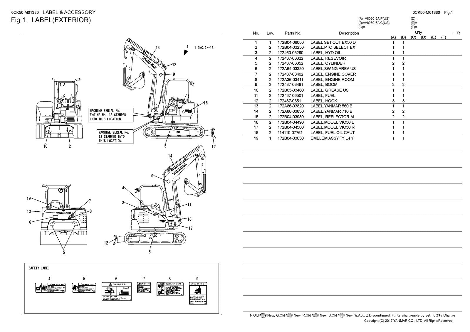 YANMAR ViO50-6A Excavator Parts Catalog Manual 2017 - WIRE BOUND - TOUGH COVERS
