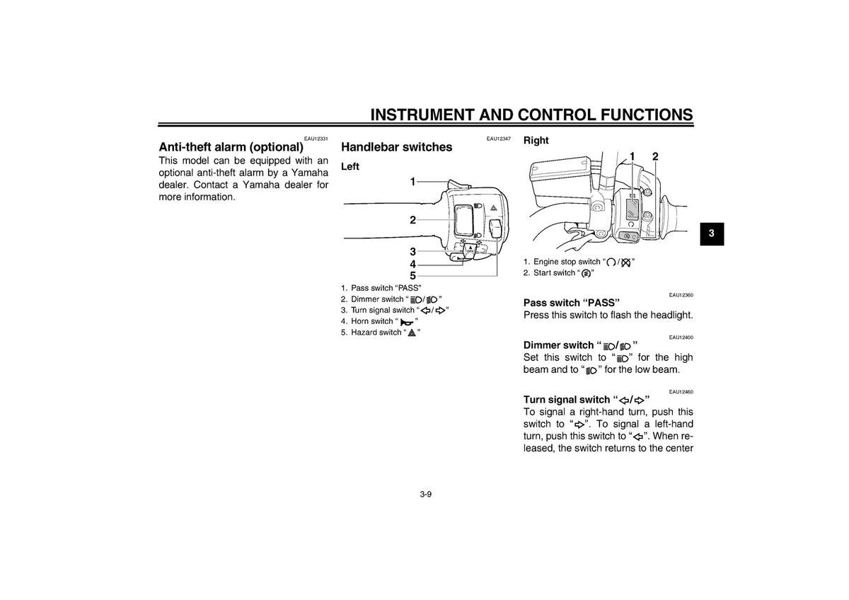 YAMAHA XJR1300 Owners Manual 2007 - STEEL WIRE BOUND - PROTECTIVE COVERS