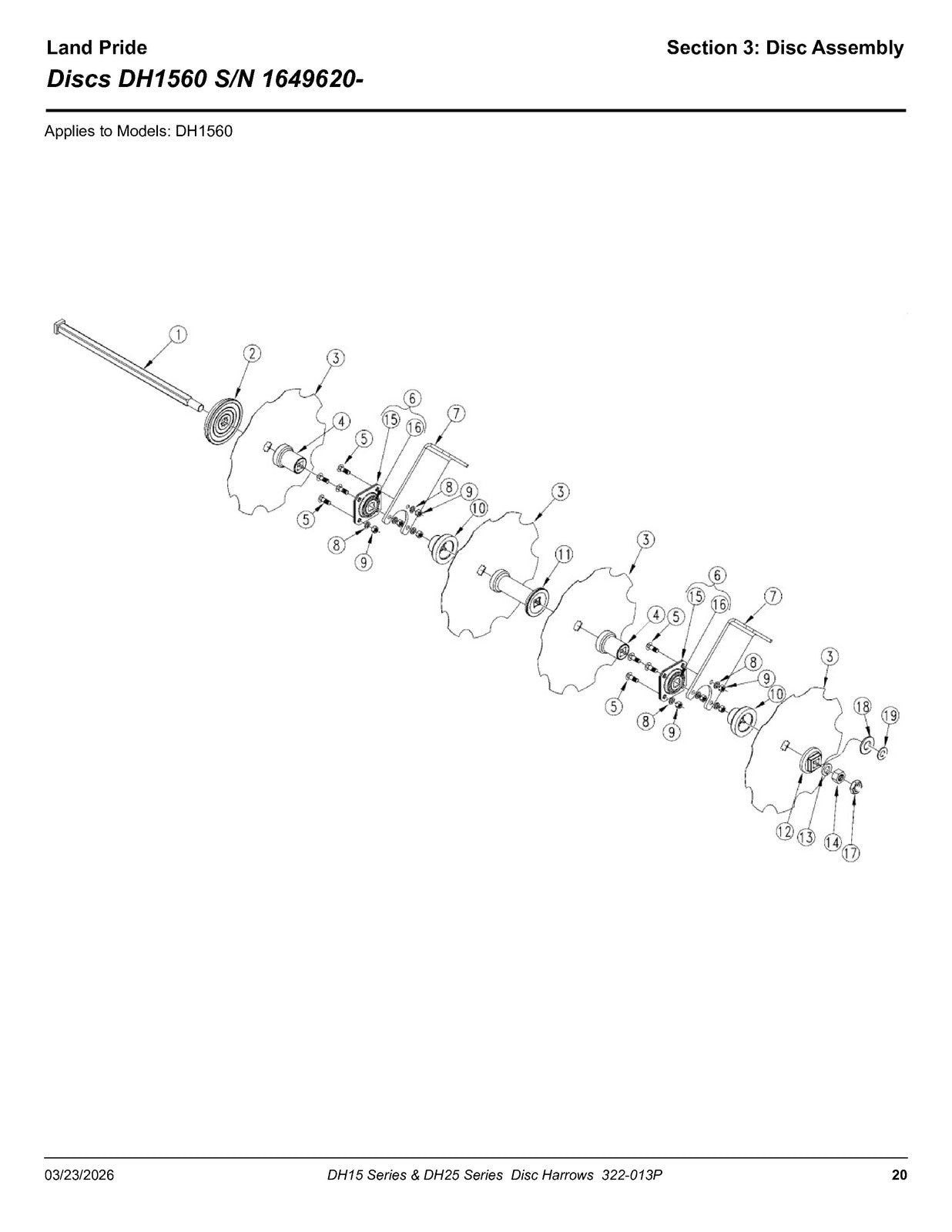 LAND PRIDE DH15 Series Disc Harrows Parts Manual 2026 - WIRE BOUND - COVERS
