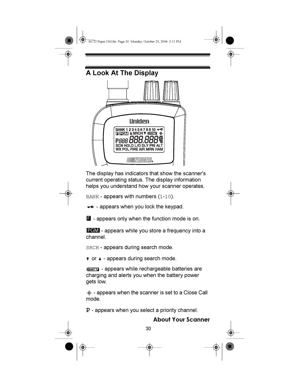UNIDEN BC72XLT Scanner Owners Manual 2004 - STEEL WIRE BOUND - PROTECTIVE COVERS