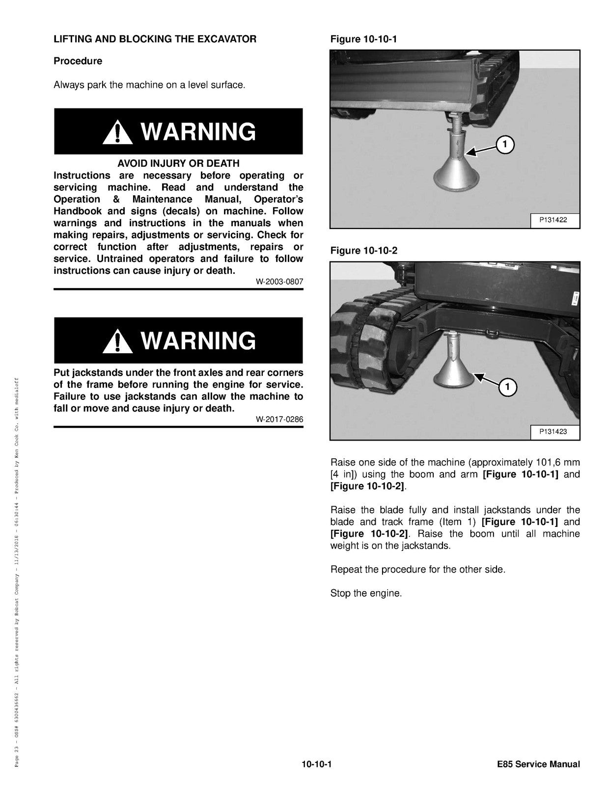 BOBCAT E85 Excavator Service Manual SN B48411001 Up - BOUND - COVERS - FOLDOUTS