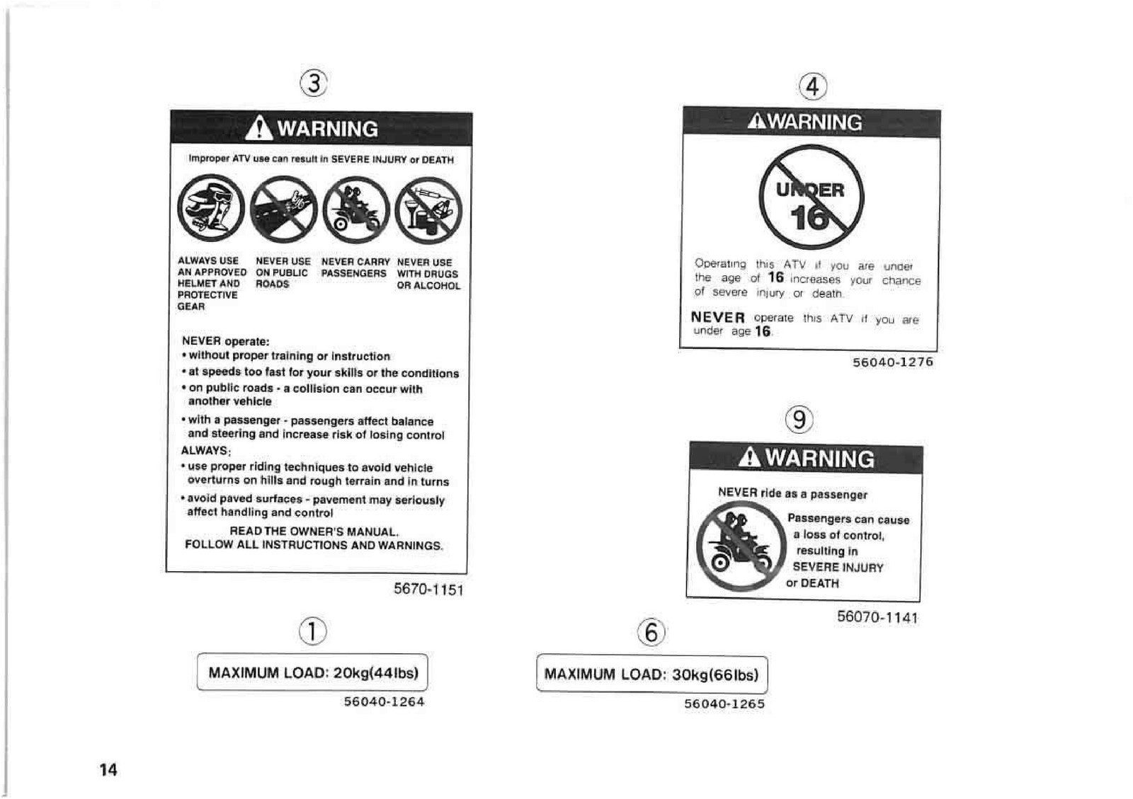 KAWASAKI Bayou 220 Owners Manual 2001 - STEEL WIRE BOUND - PROTECTIVE COVERS
