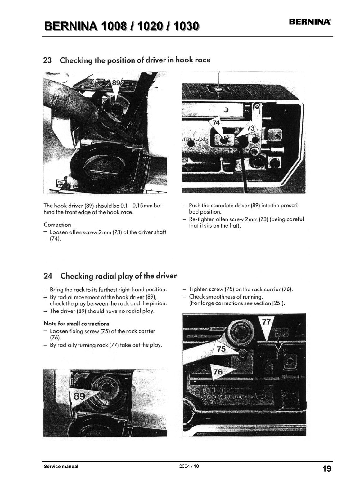 BERNINA 1008 1020 1030 Service Manual - STEEL WIRE BOUND - PROTECTIVE COVERS