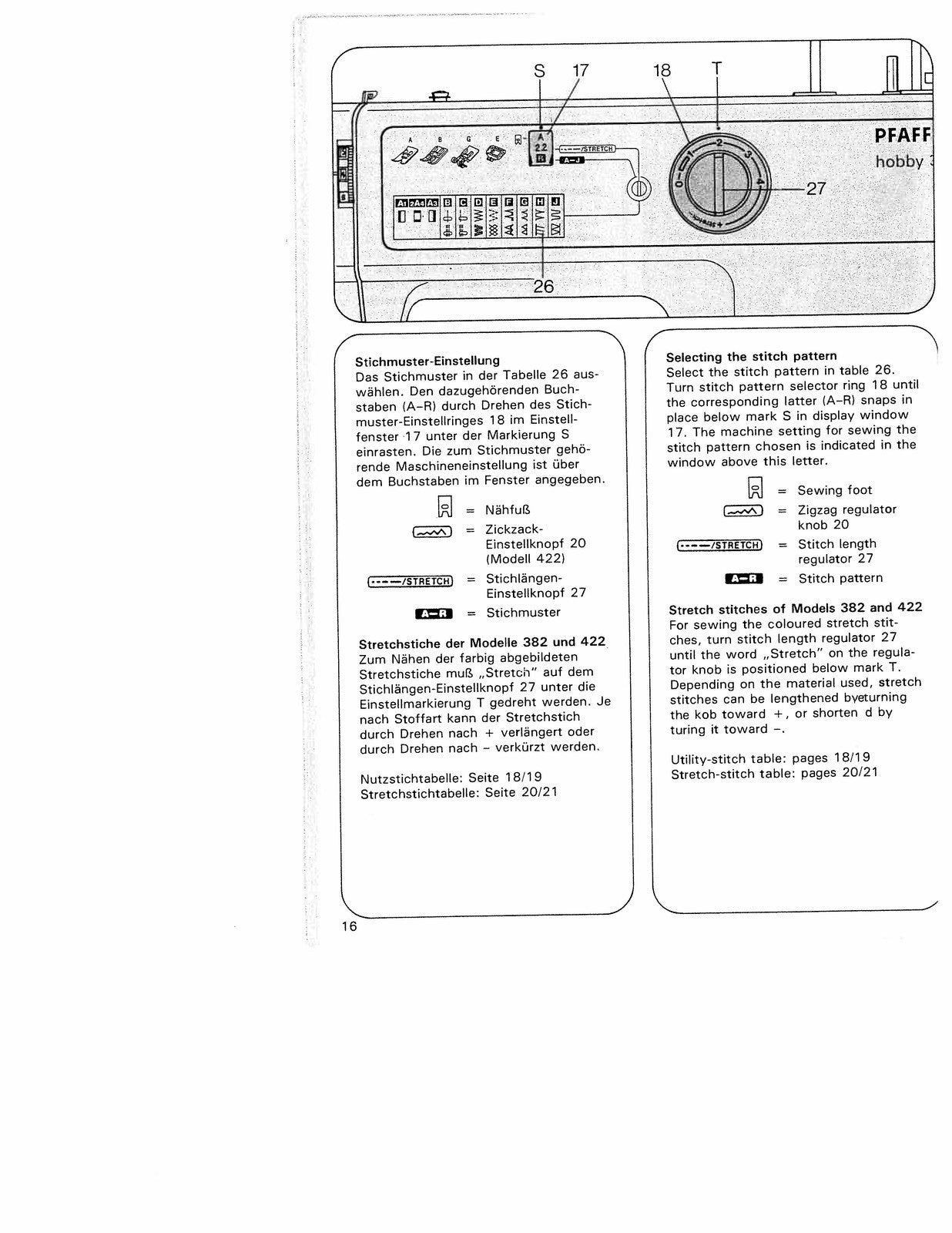 PFAFF Hobby 350 382 422 Sewing Machine Instruction Book Manual - WIRE BOUND