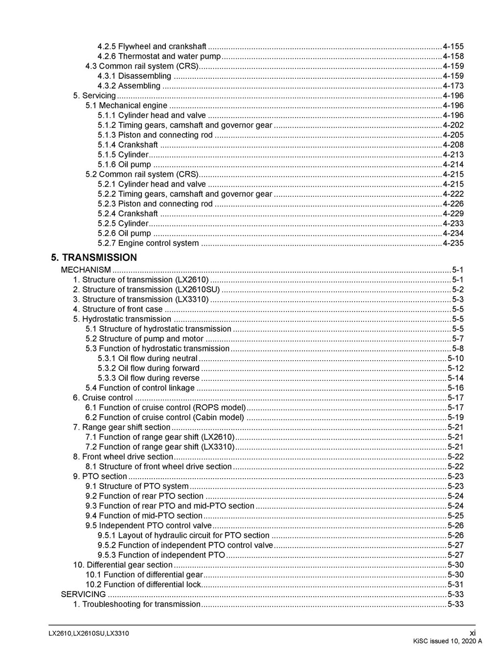 KUBOTA LX2610 LX2610SU LX3310 WORKSHOP MANUAL - BOUND - COVERS - XL FOLDOUTS