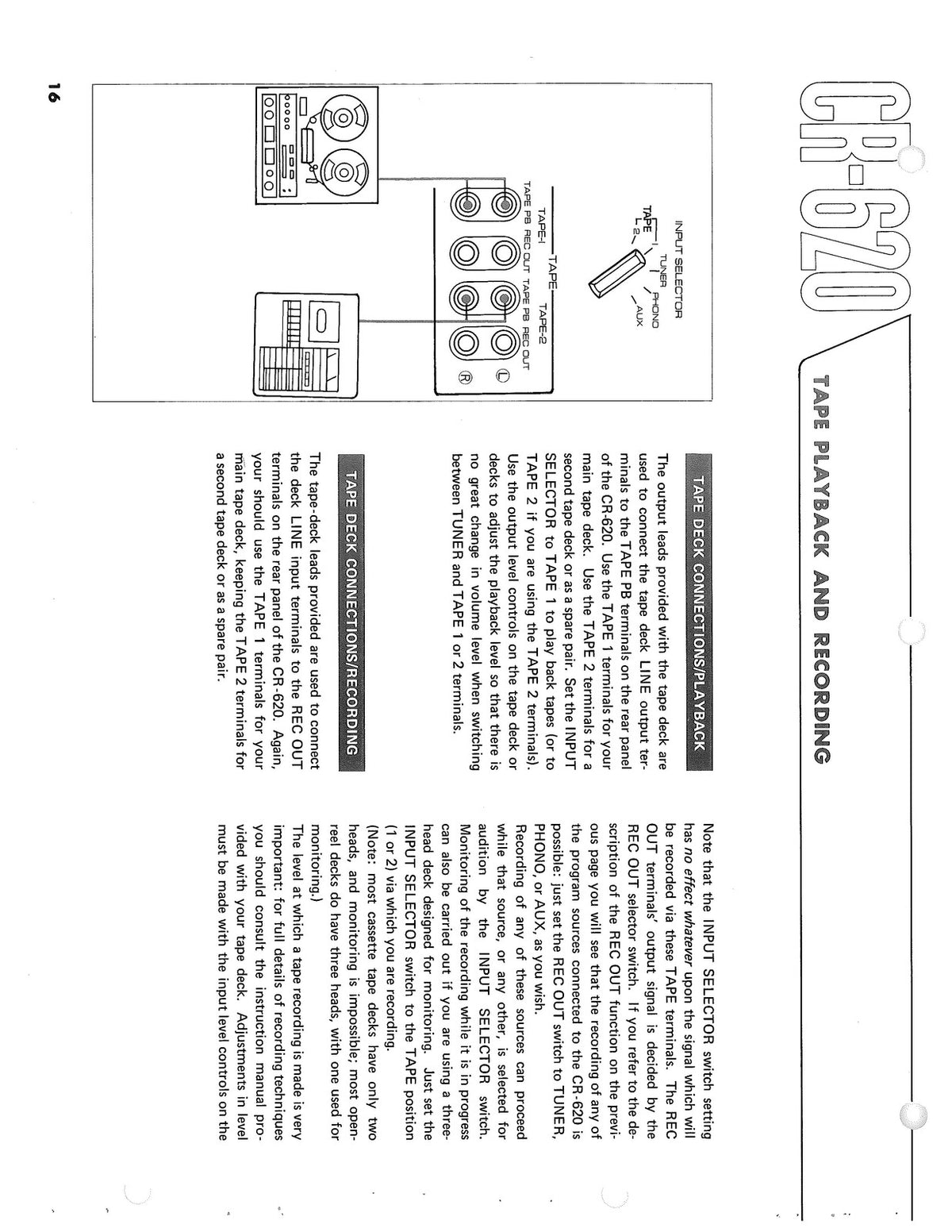 YAMAHA CR-620 Receiver Operators Service Parts Manual BUNDLE - WIRE BOUND