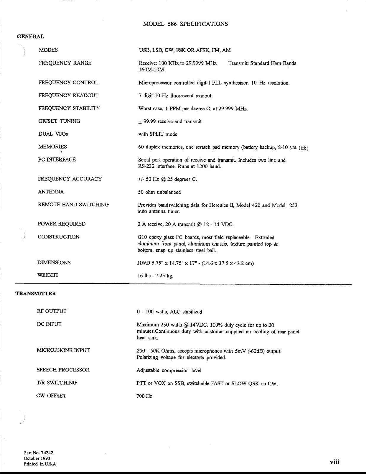 TEN TEC Paragon 2 Model 586 HF Transceiver User Manual - WIRE BOUND - COVERS