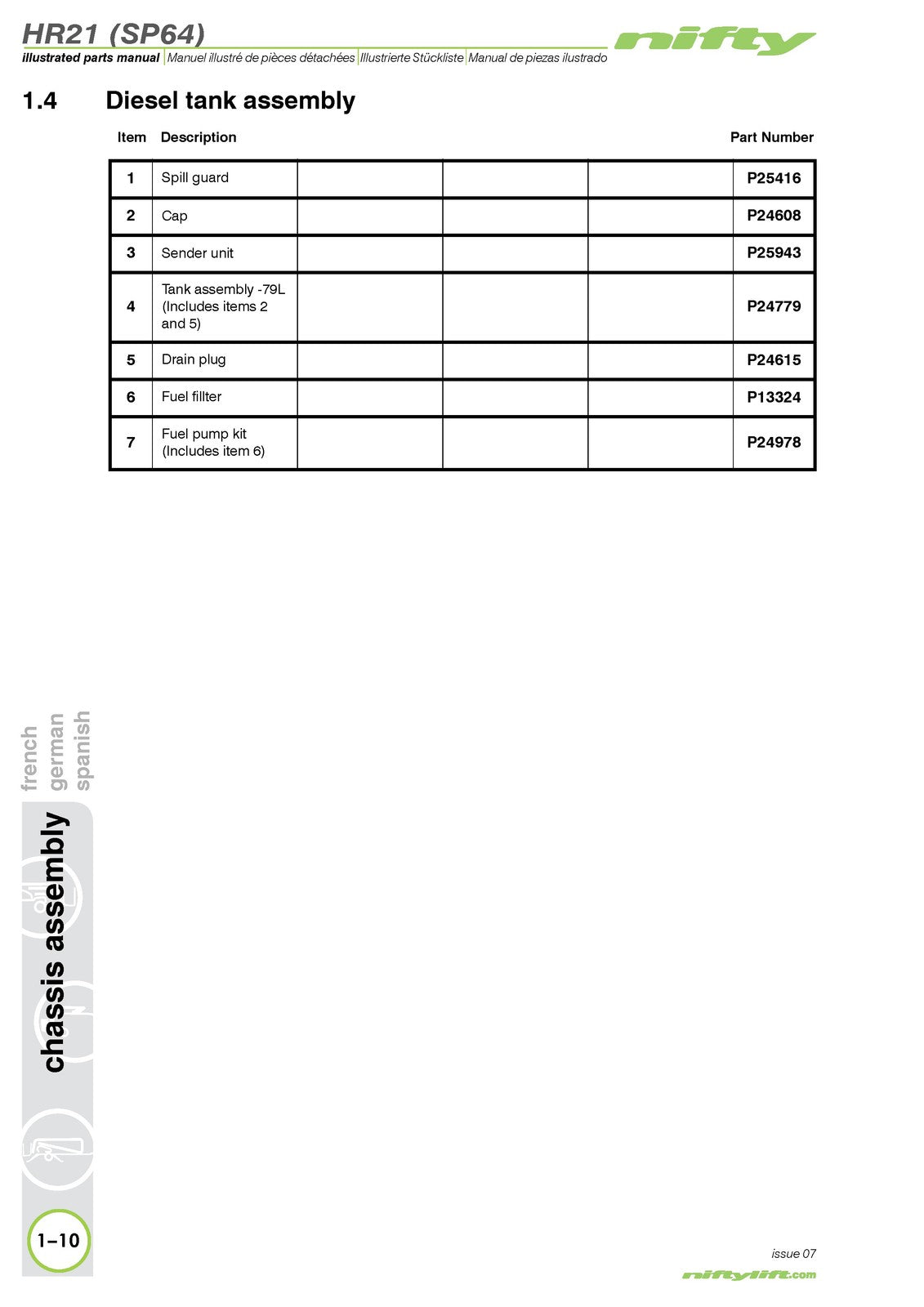 NIFTYLIFT HR21 SP64 4x4 Illustrated Parts Manual 2013 - WIRE BOUND - COVERS