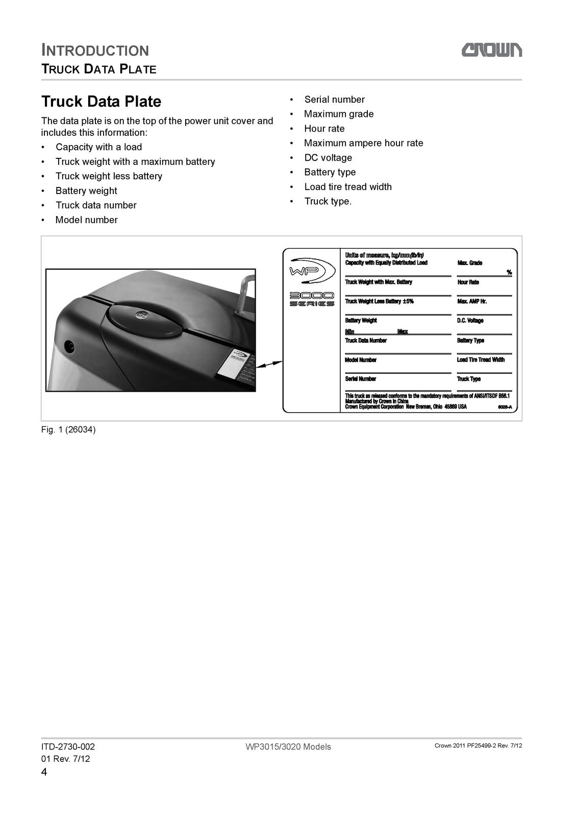 CROWN WP3015 WP3020 Walkie Pallet Truck Maintenance Manual - WIRE BOUND - COVERS