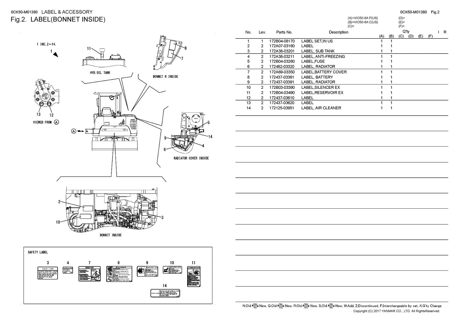 YANMAR ViO50-6A Excavator Parts Catalog Manual 2017 - WIRE BOUND - TOUGH COVERS