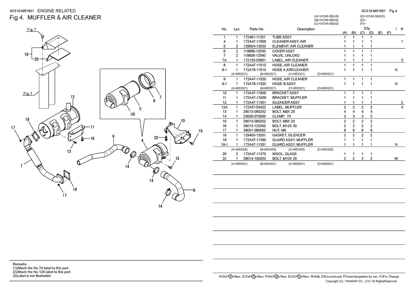YANMAR VIO45-5 VIO45-5B Excavator Parts Manual 2017 - WIRE BOUND - TOUGH COVERS