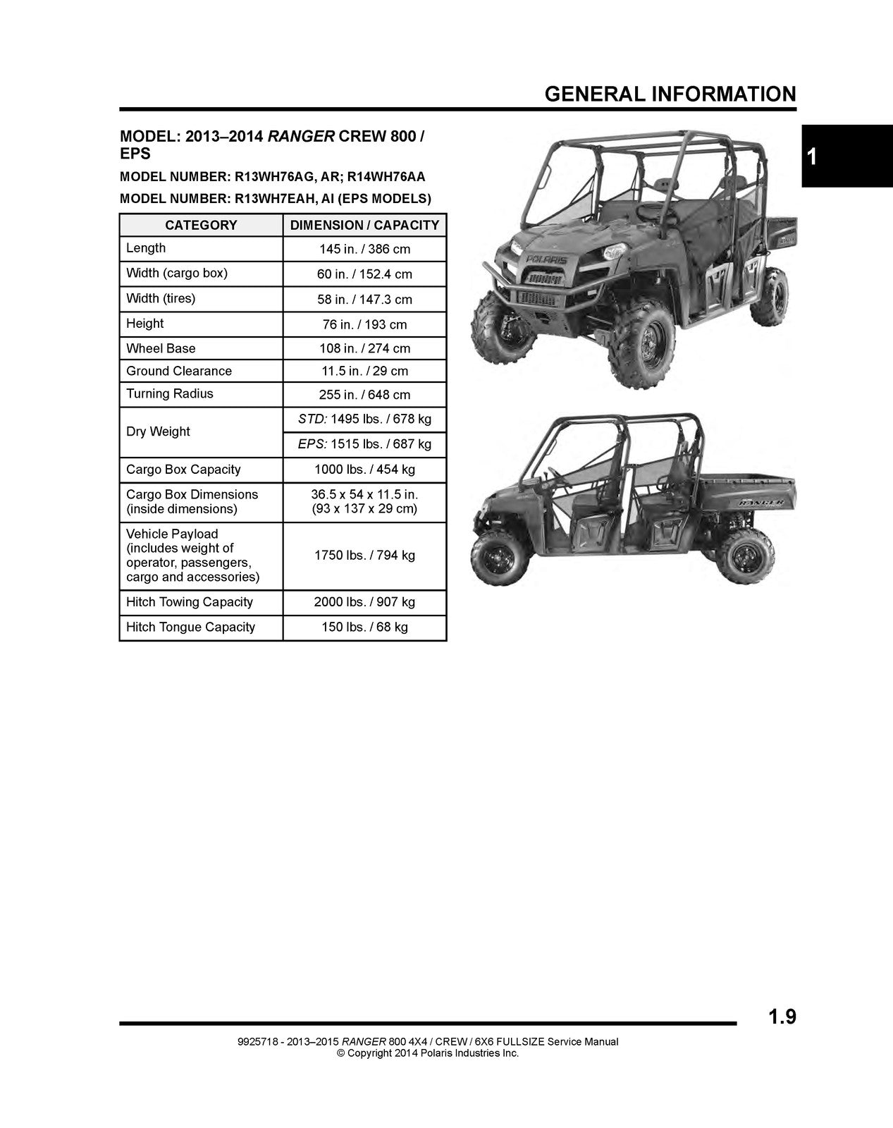 POLARIS Ranger 800 4X4 Crew 6X6 Service Manual 2013-2015, FOLDOUTS