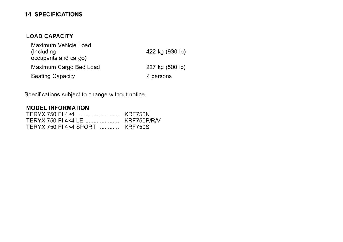 KAWASAKI Teryx 750 FI 4x4 Owners Manual 2012 - STEEL WIRE BOUND - TOUGH COVERS