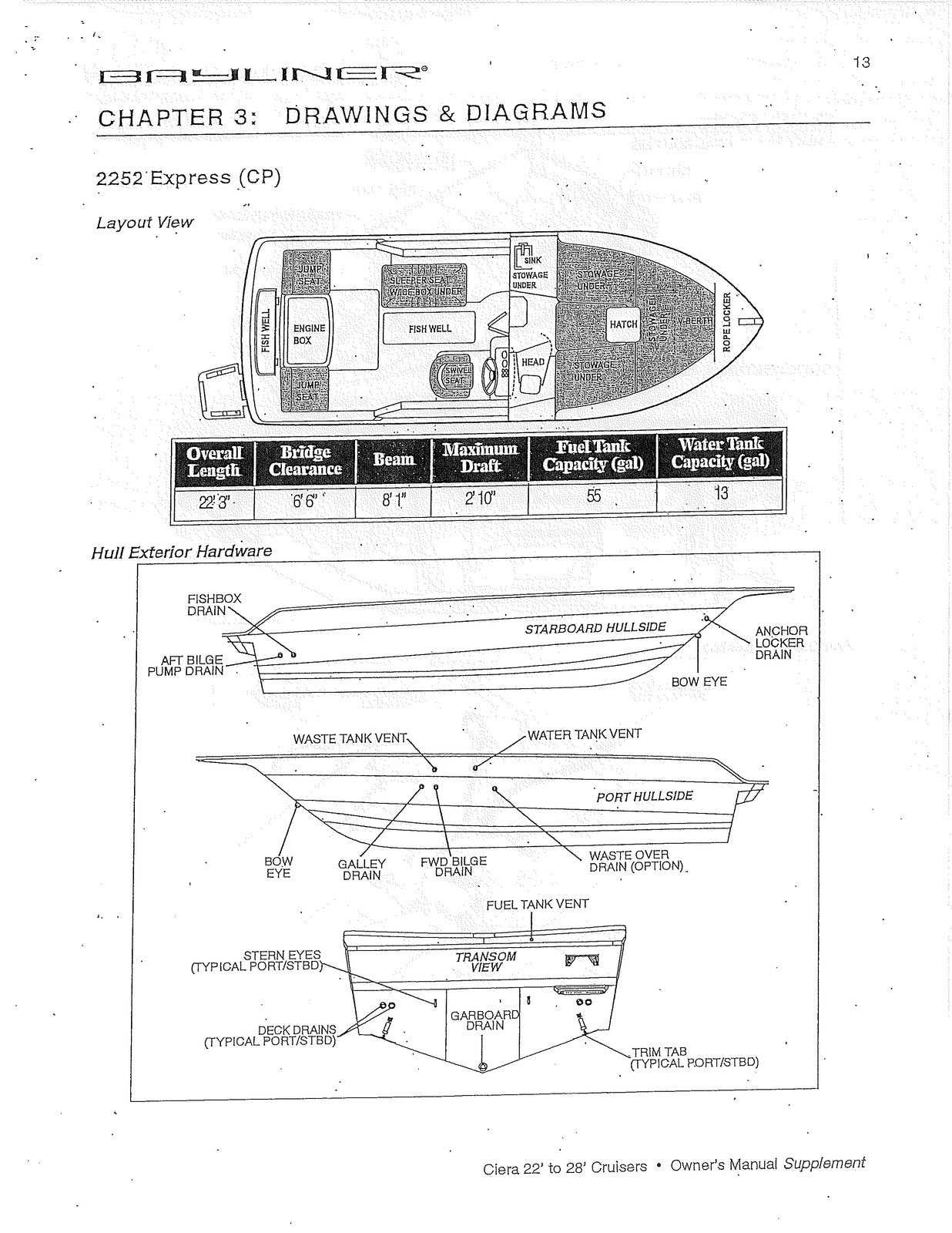 BAYLINER Ciera 22 To 28 Cruisers Owners Manual Supplement 1998 - WIRE BOUND