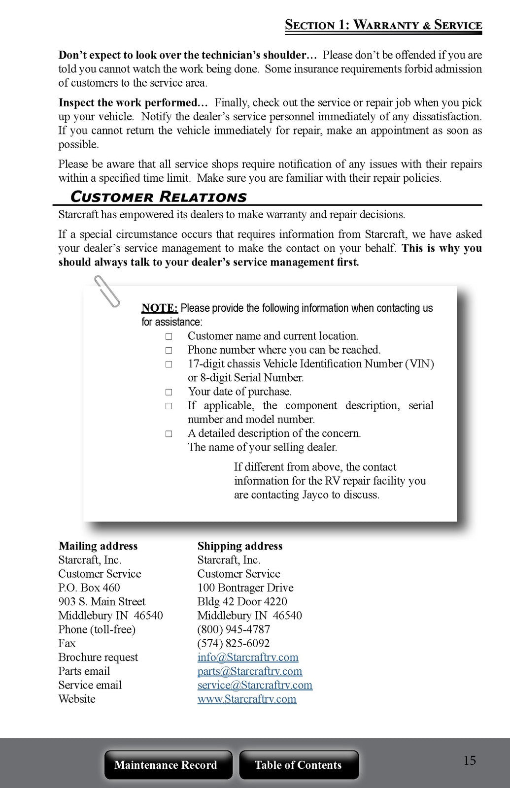 STARCRAFT Satellite TT Travel Trailer Owners Manual 2018 - WIRE BOUND - COVERS