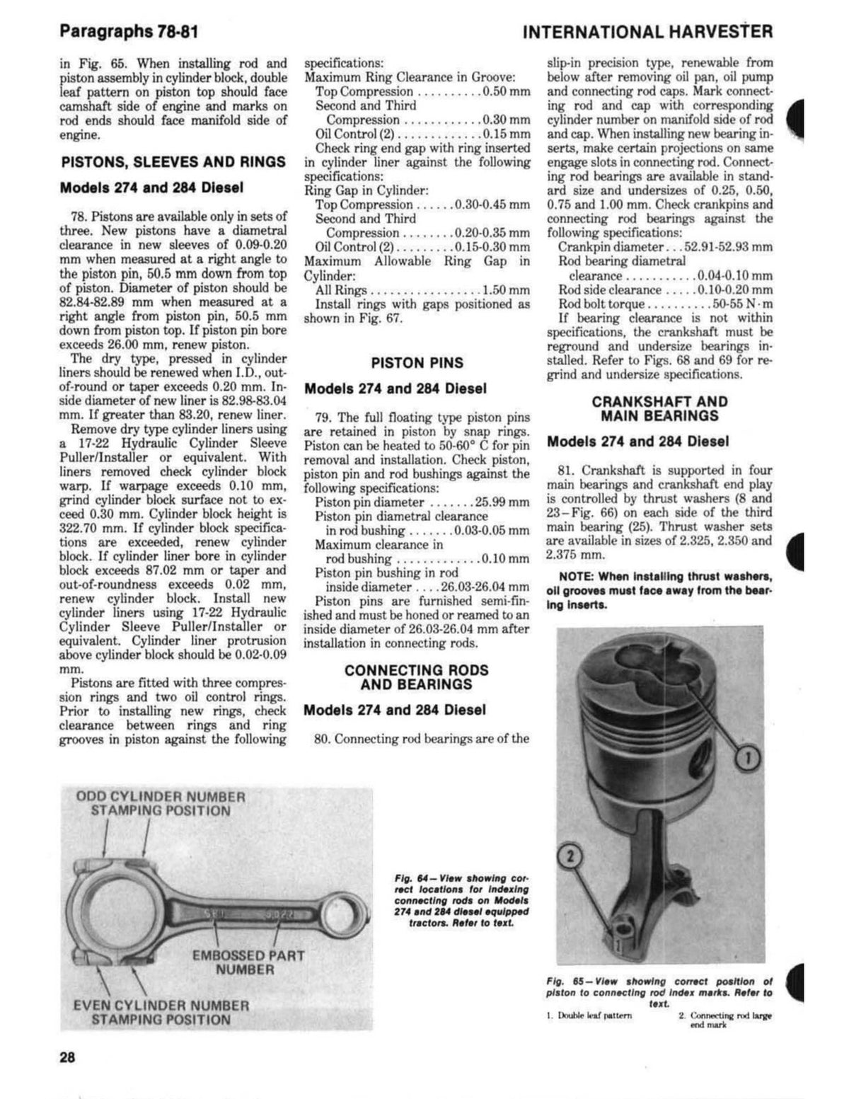 INTERNATIONAL 274 284 Tractor Service & Operators Manual BUNDLE - WIRE BOUND