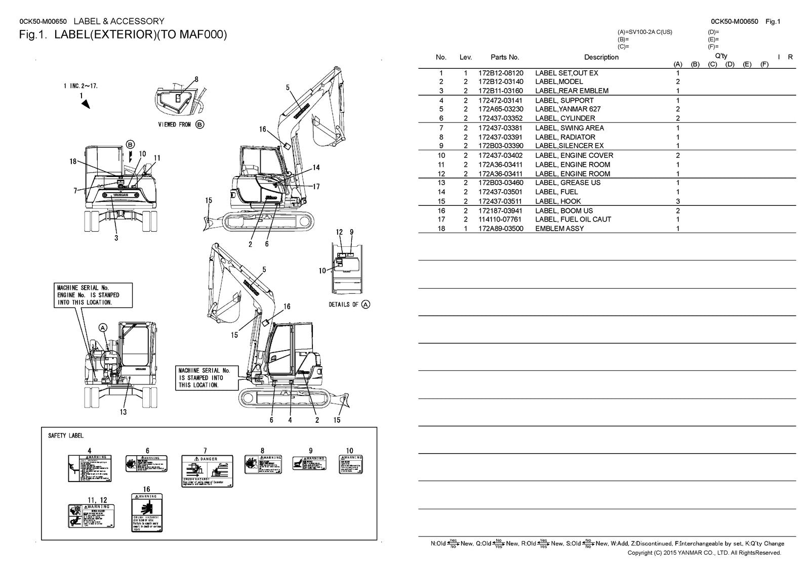 YANMAR SV100-2A Excavator Parts Catalog Manual 2017 - WIRE BOUND - TOUGH COVERS