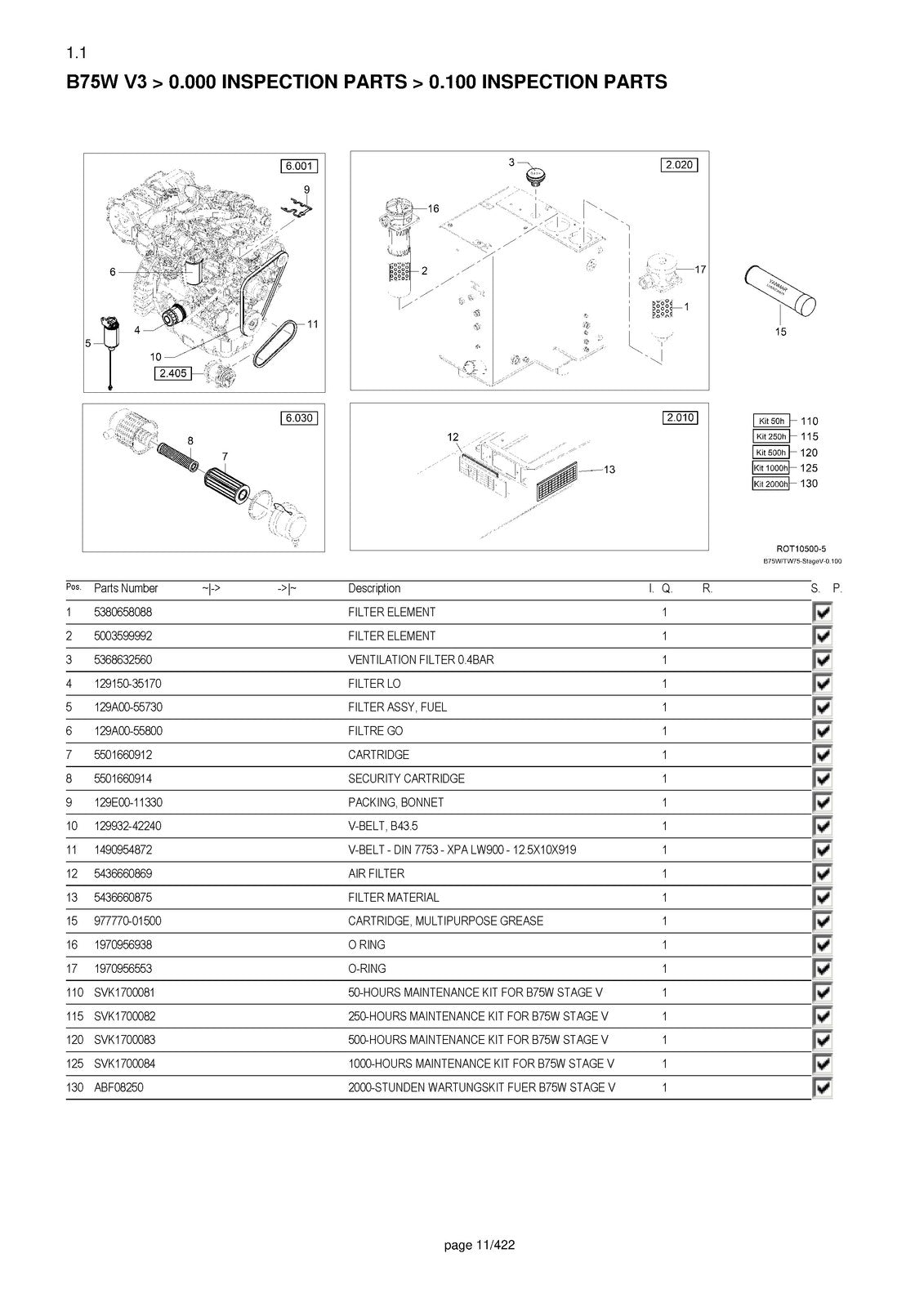 YANMAR B75W Wheeled Excavator Parts Catalog Manual - WIRE BOUND - TOUGH COVERS
