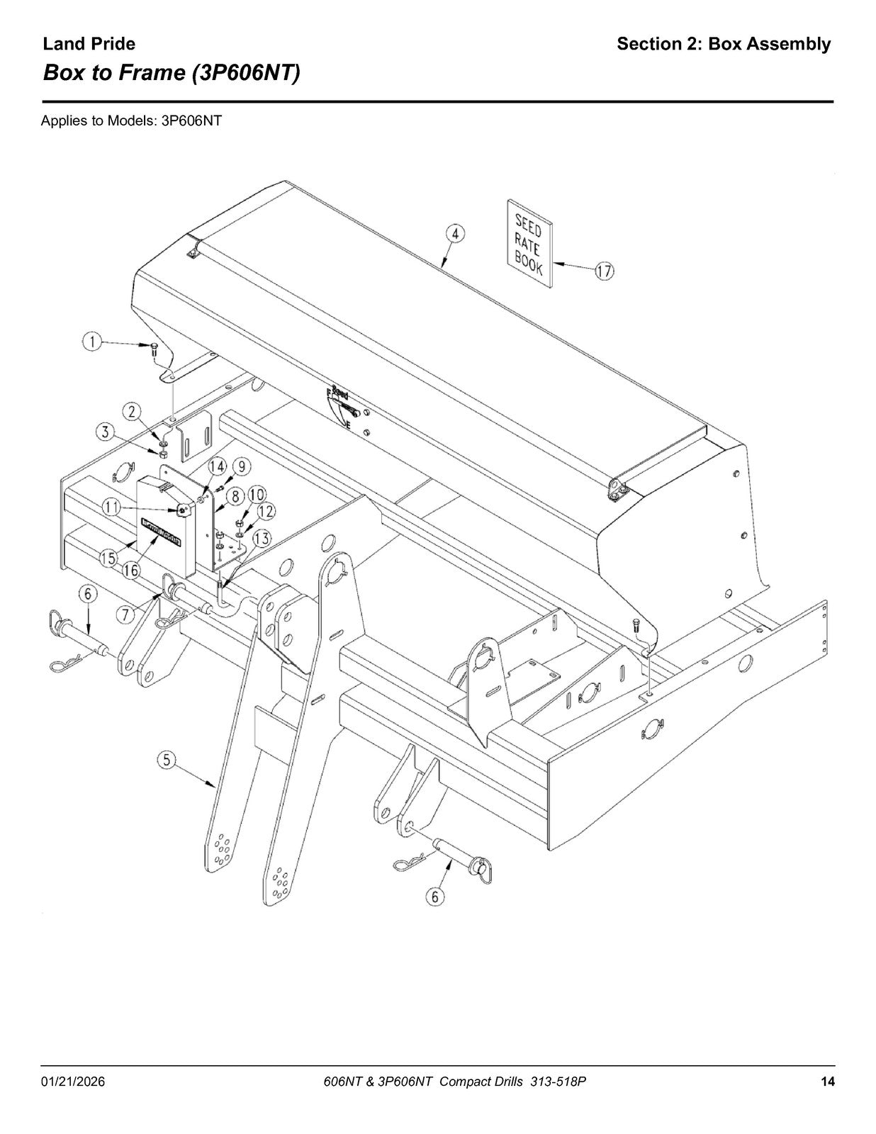 LAND PRIDE 3P606NT Compact Drills Parts Manual 2026 - WIRE BOUND - TOUGH COVERS