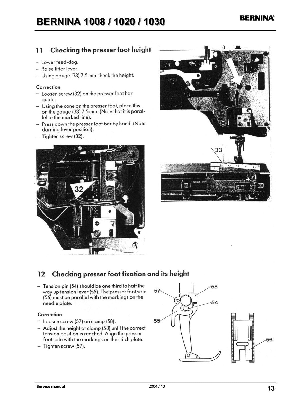 BERNINA 1008 1020 1030 Service & Operators Manual BUNDLE - WIRE BOUND - COVERS