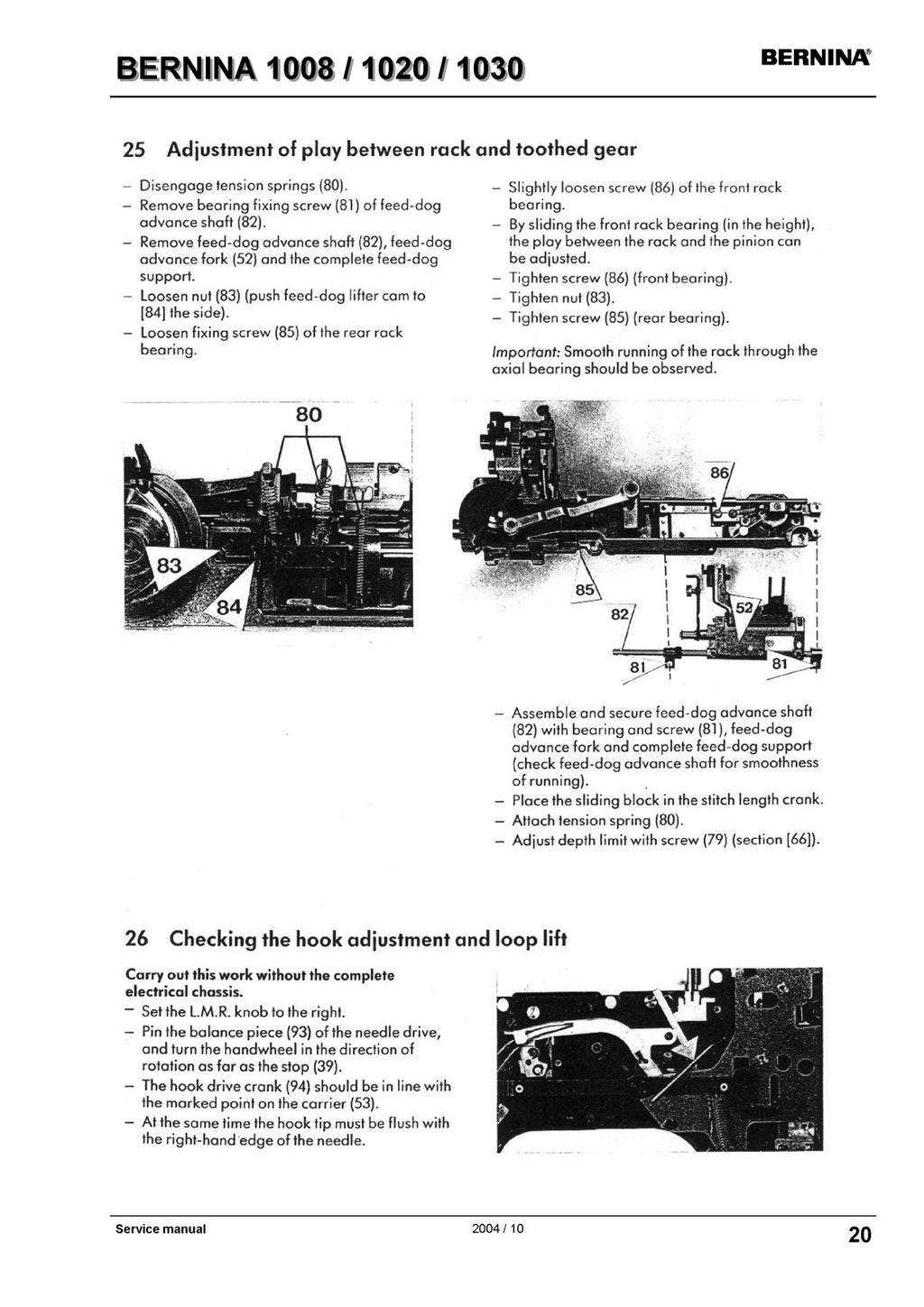 BERNINA 1008 1020 1030 Service Manual - STEEL WIRE BOUND - PROTECTIVE COVERS