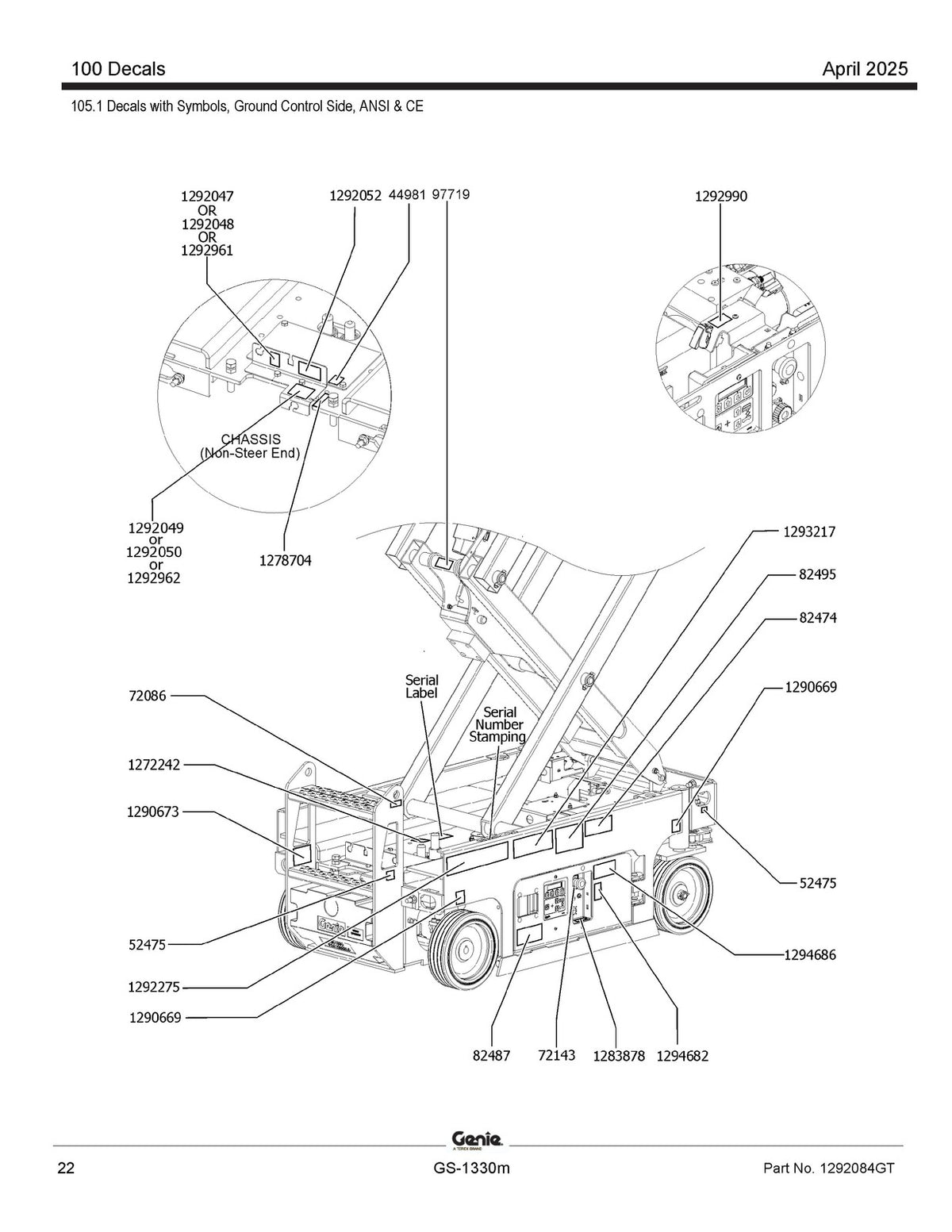 GENIE GS-1330m Scissor Lift Parts Manual SN GS30MD-101 Up 2025 - WIRE BOUND