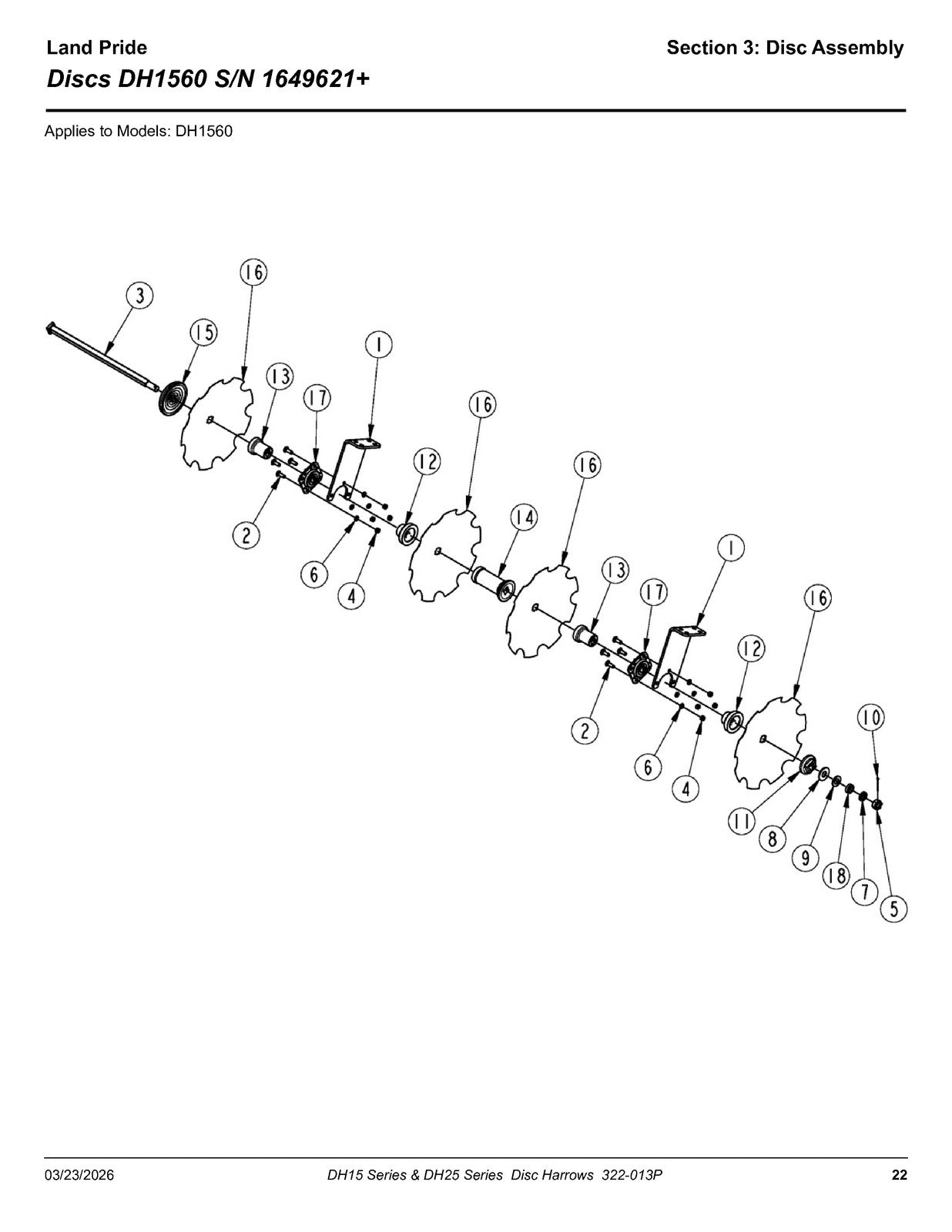 LAND PRIDE DH15 Series Disc Harrows Parts Manual 2026 - WIRE BOUND - COVERS