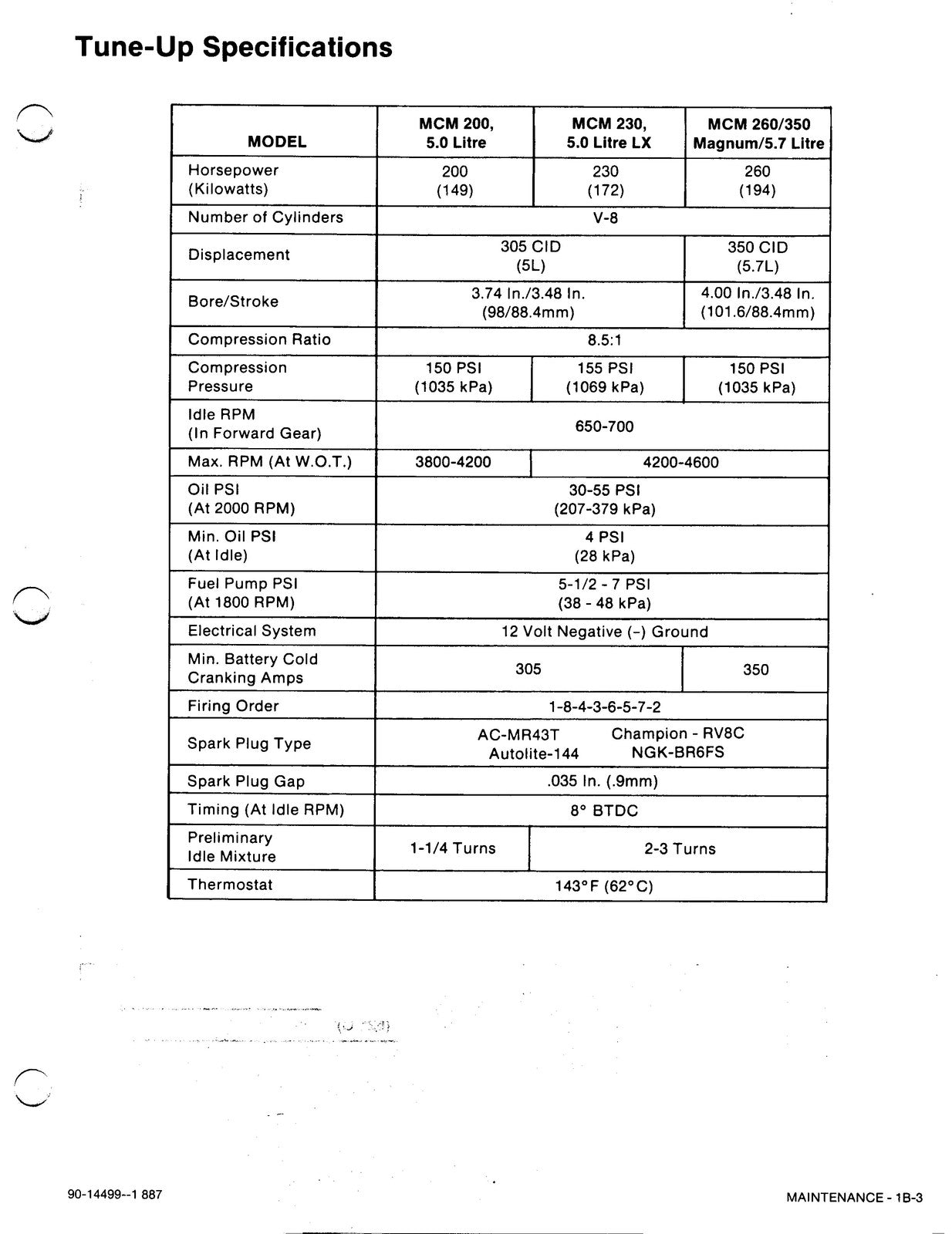 MERCURY MERCRUISER GM V-8 Marine Engines Service Manual 1987 - WIRE BOUND