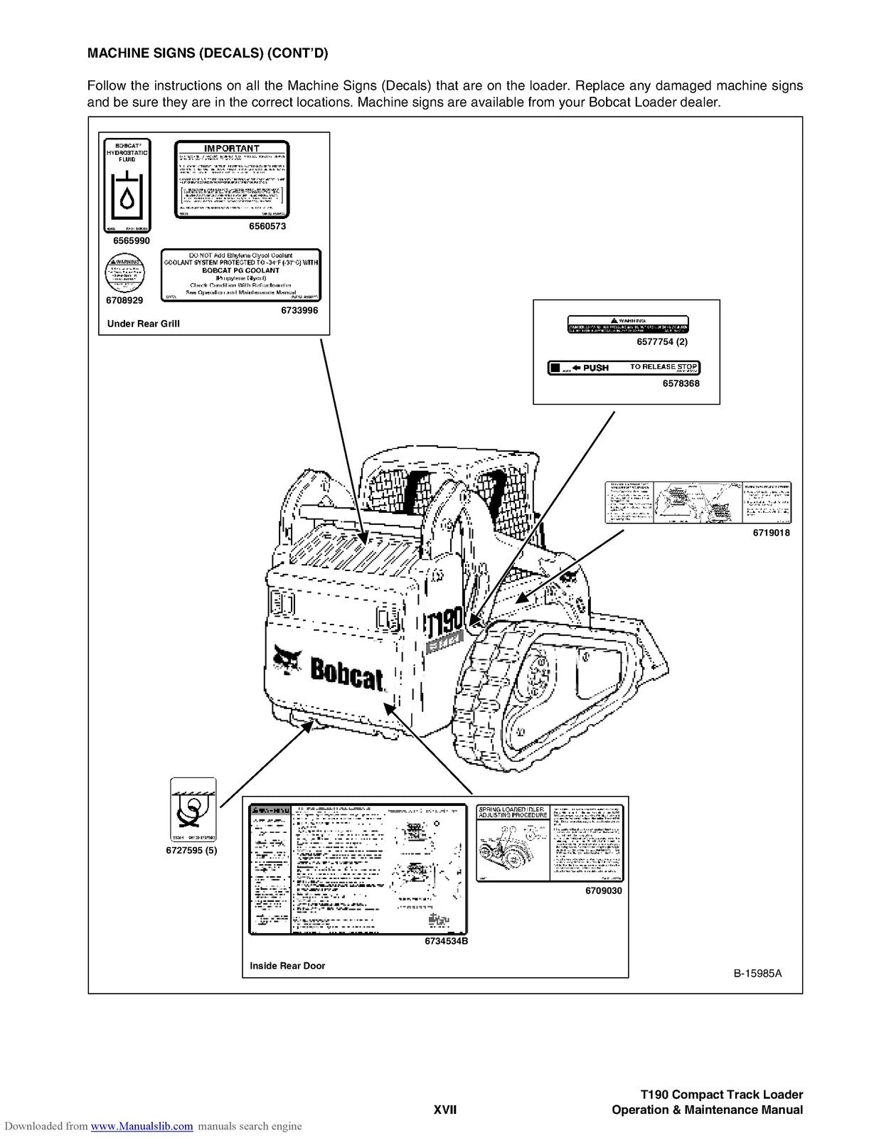 BOBCAT T190 Operation Maintenance Manual 2006 SN 531711001 Up - WIRE BOUND