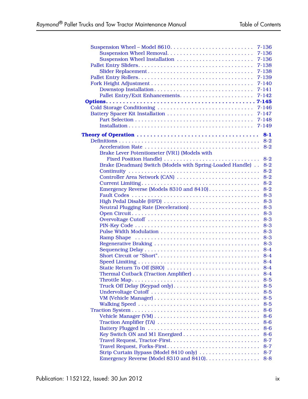 RAYMOND 8310 8410 8510 8610 Pallet Truck Maintenance Manual 2012, FOLDOUTS