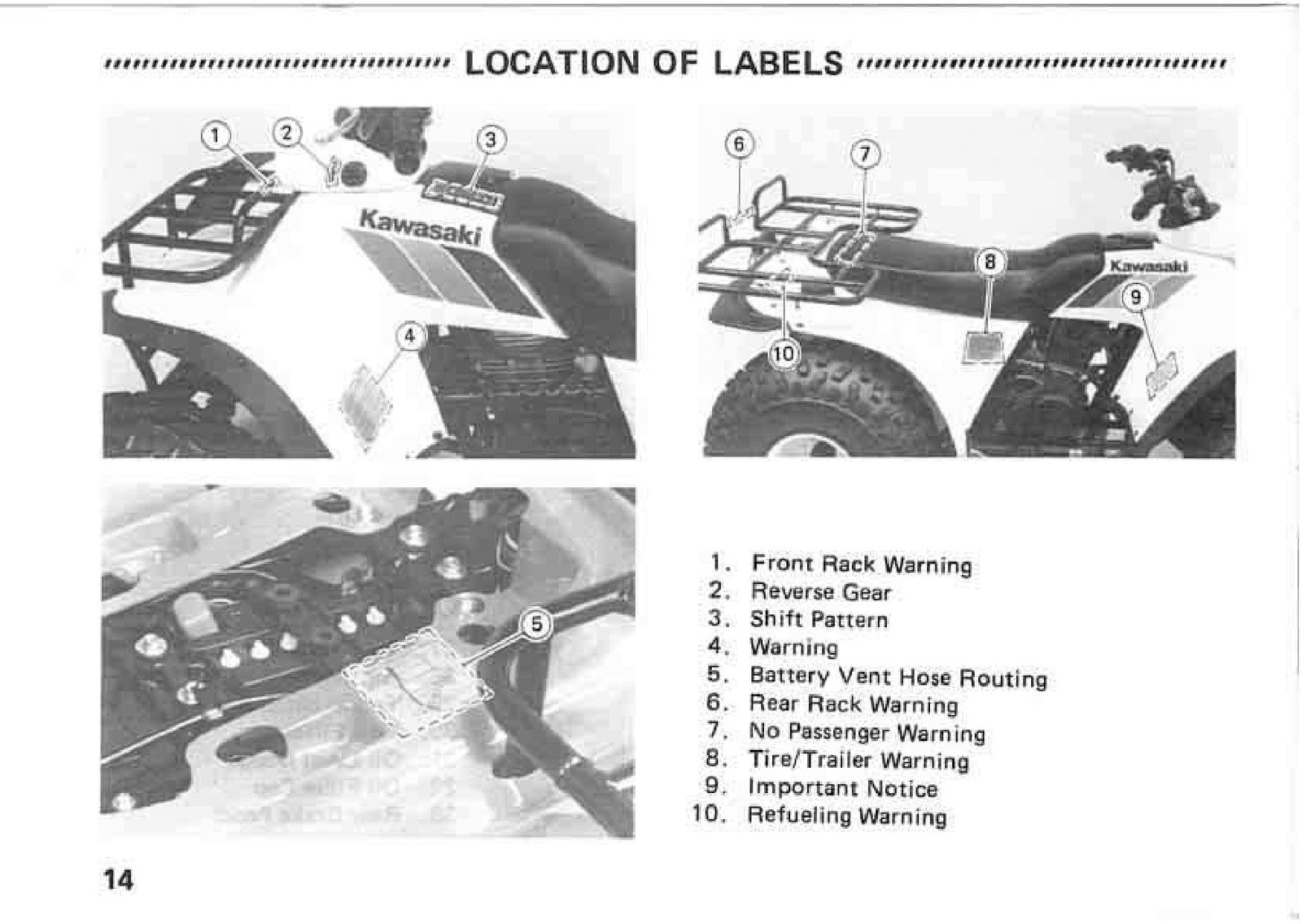KAWASAKI Bayou 185 Owners Manual 1988 - STEEL WIRE BOUND - PROTECTIVE COVERS